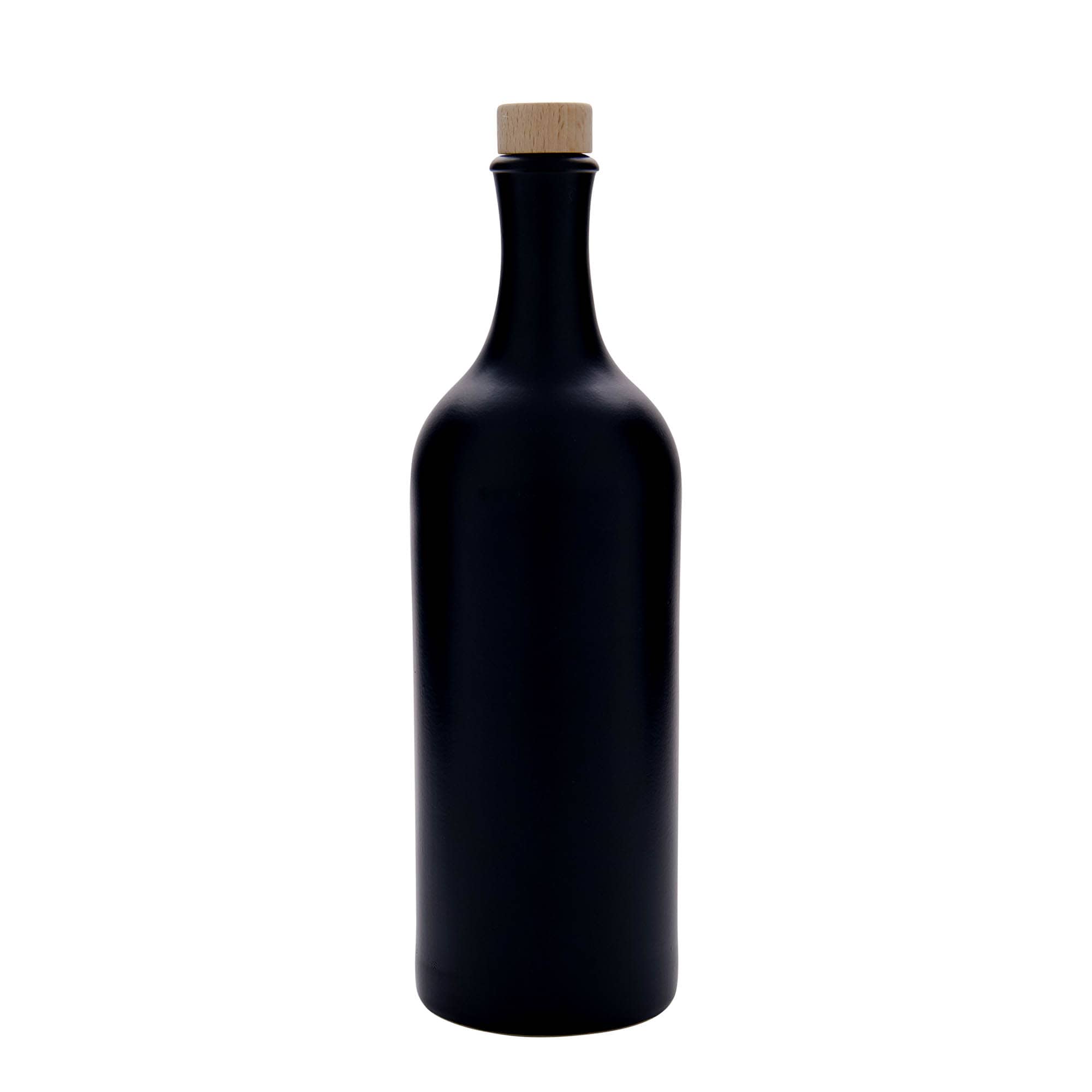 Hliněný džbán 750 ml s dlouhým hrdlem, keramika, černý, uzávěr: korek