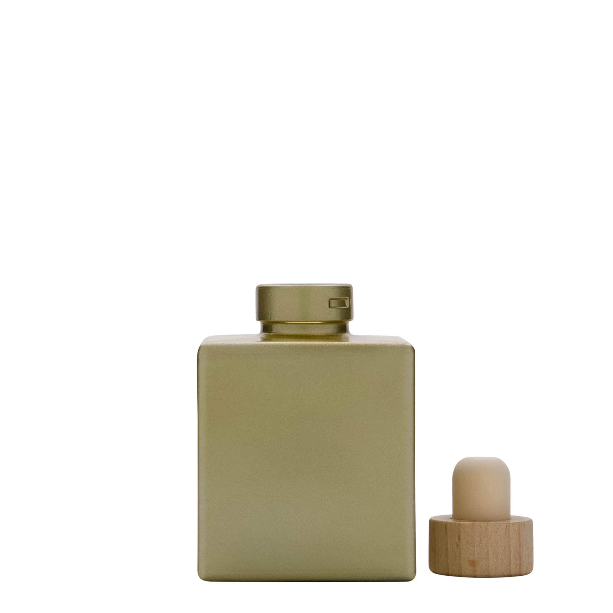 100 ml skleněná lahvička „Cube“, čtvercová, zlatá, hrdlo: korek