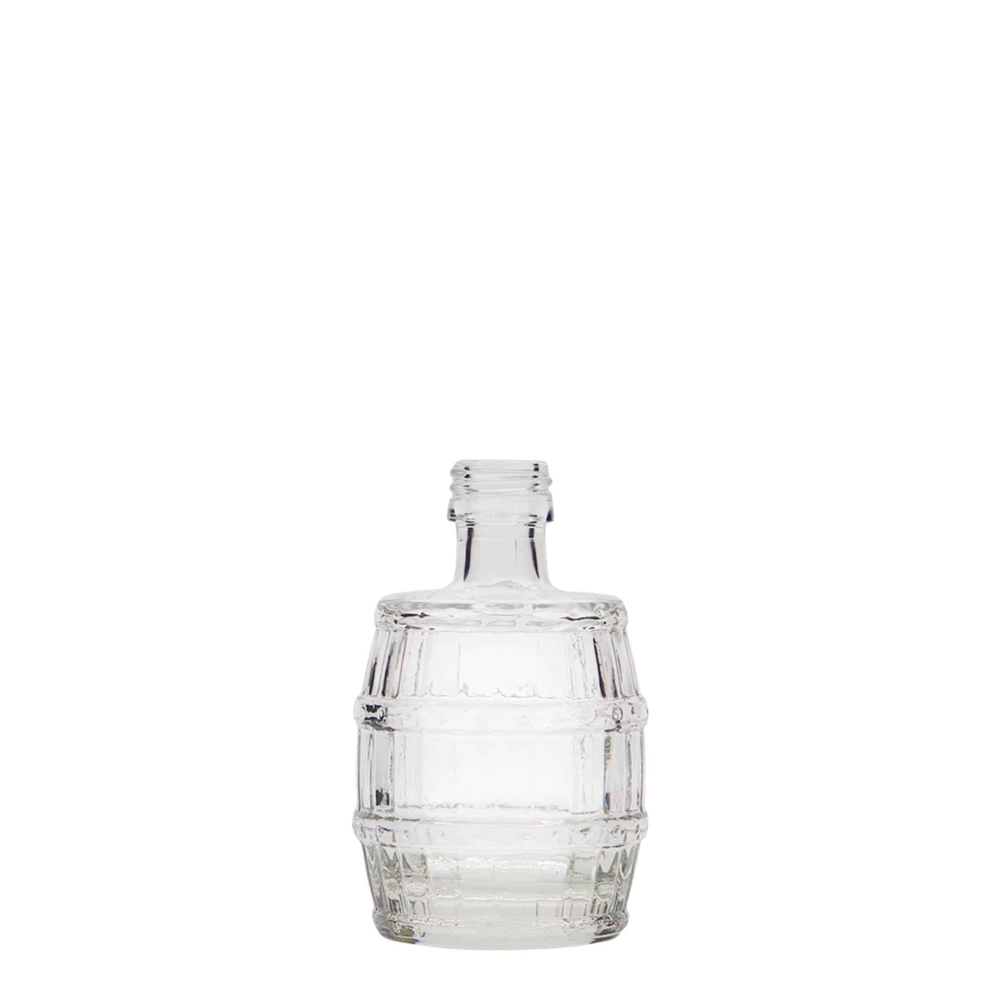 50 ml skleněná lahvička „sud“, hrdlo: PP 18