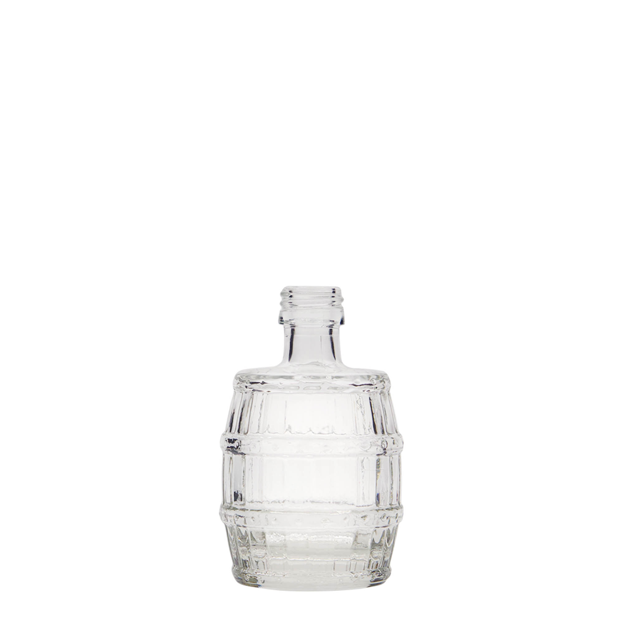 50 ml skleněná lahvička „sud“, hrdlo: PP 18