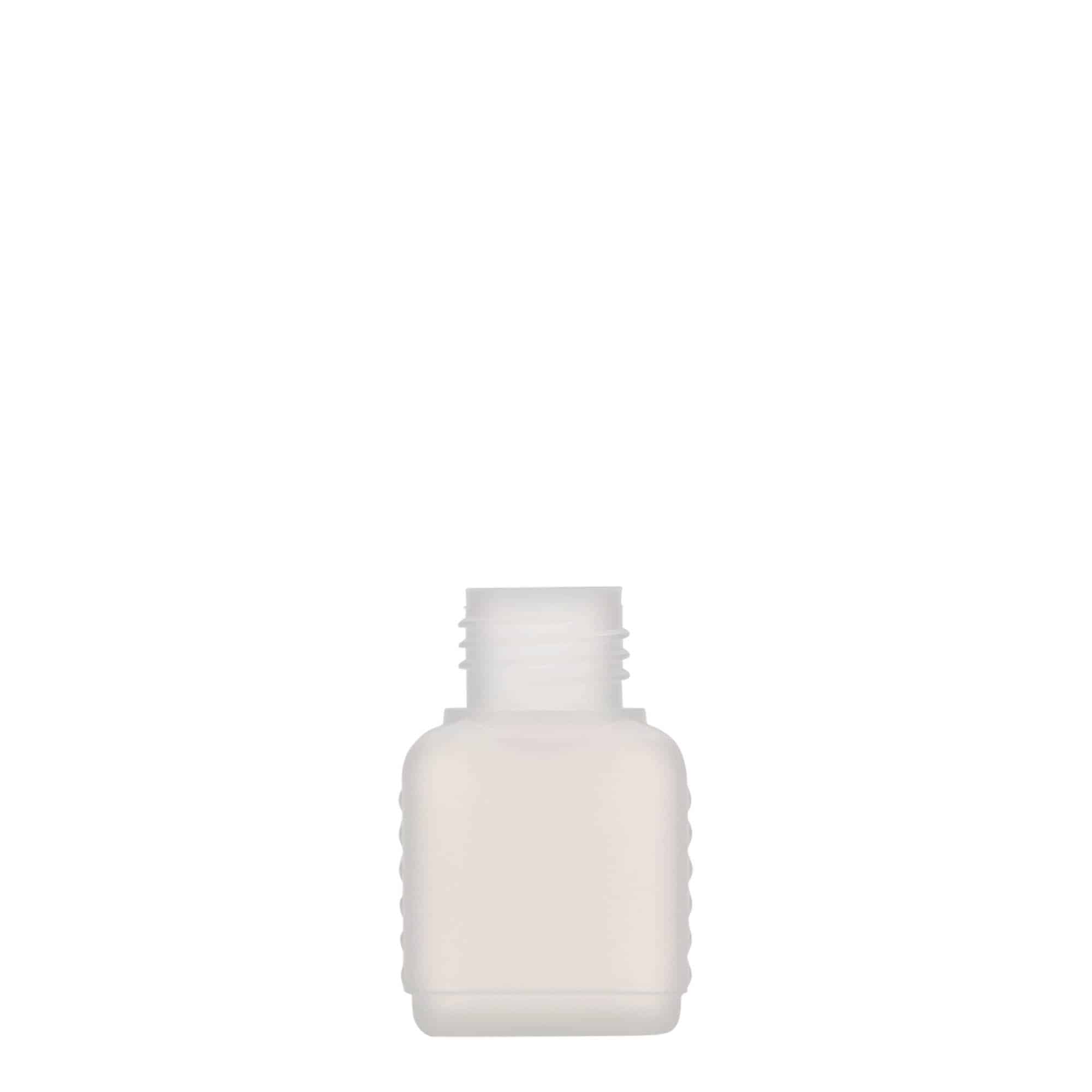 Kanystr 50 ml, hranatý, plast HDPE, přírodní, uzávěr: DIN 25