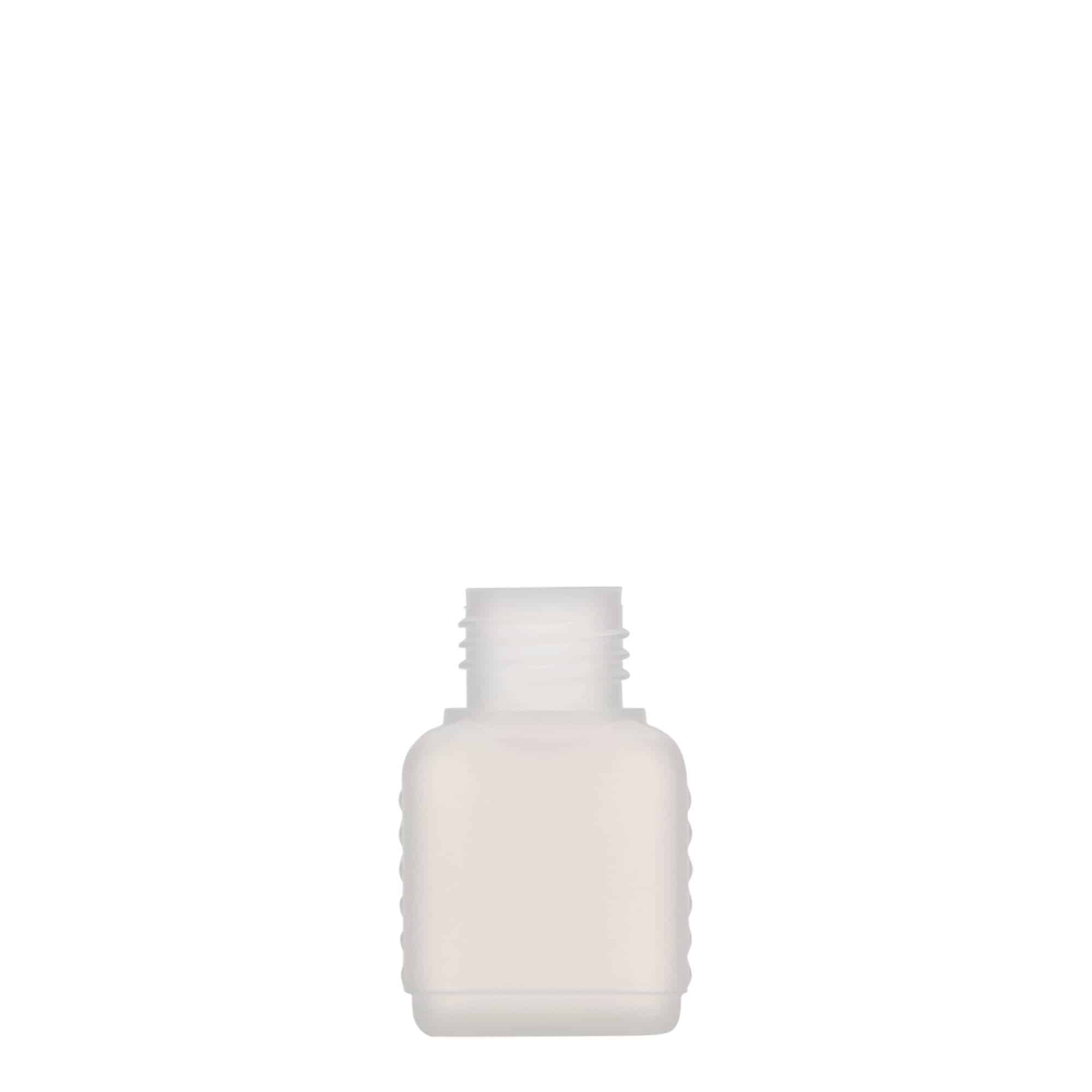 50 ml kanystrová láhev, obdélníková, plast HDPE, přírodní, hrdlo: DIN 25