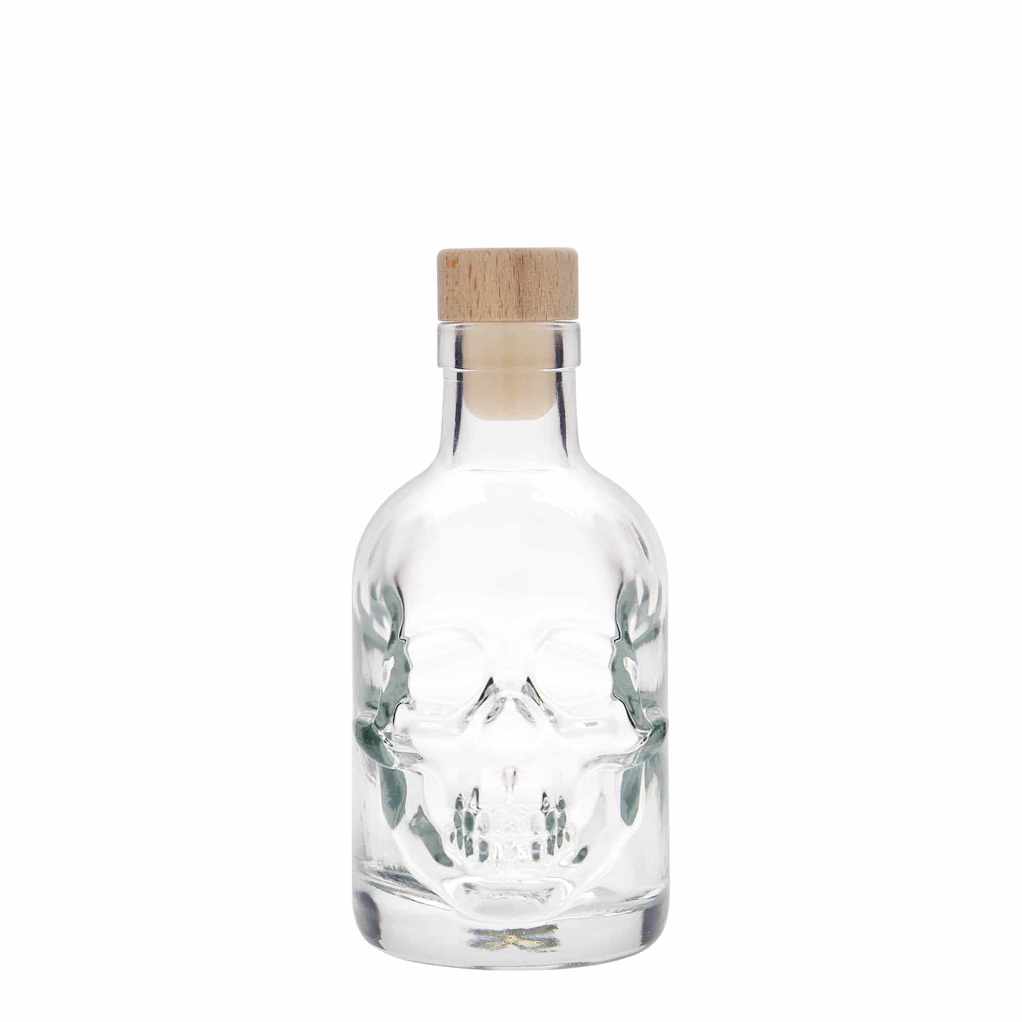 Skleněná lahev 200 ml 'Lebka', uzávěr: korek