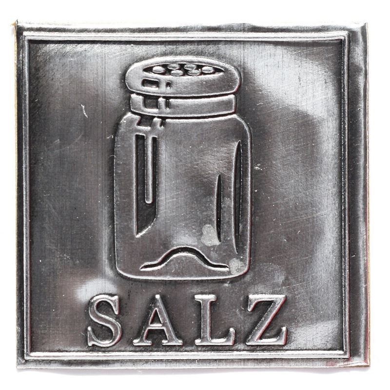 Cínový štítek 'Sůl', čtvercový, kov, stříbrný