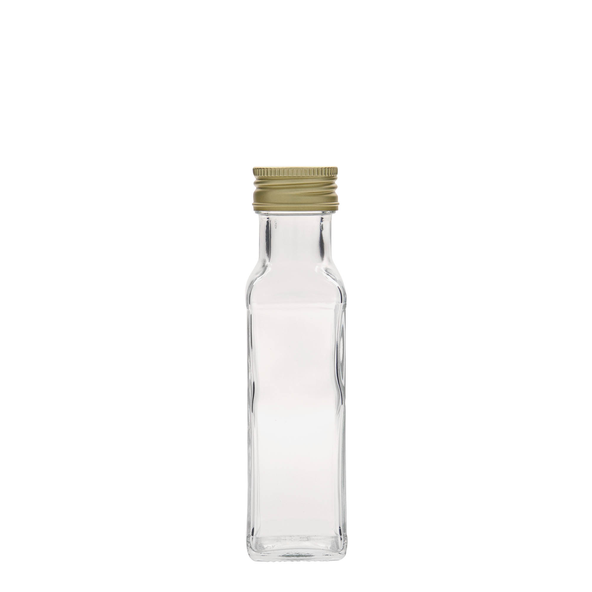 100 ml skleněná lahvička „Marasca“, čtvercová, hrdlo: PP 31,5
