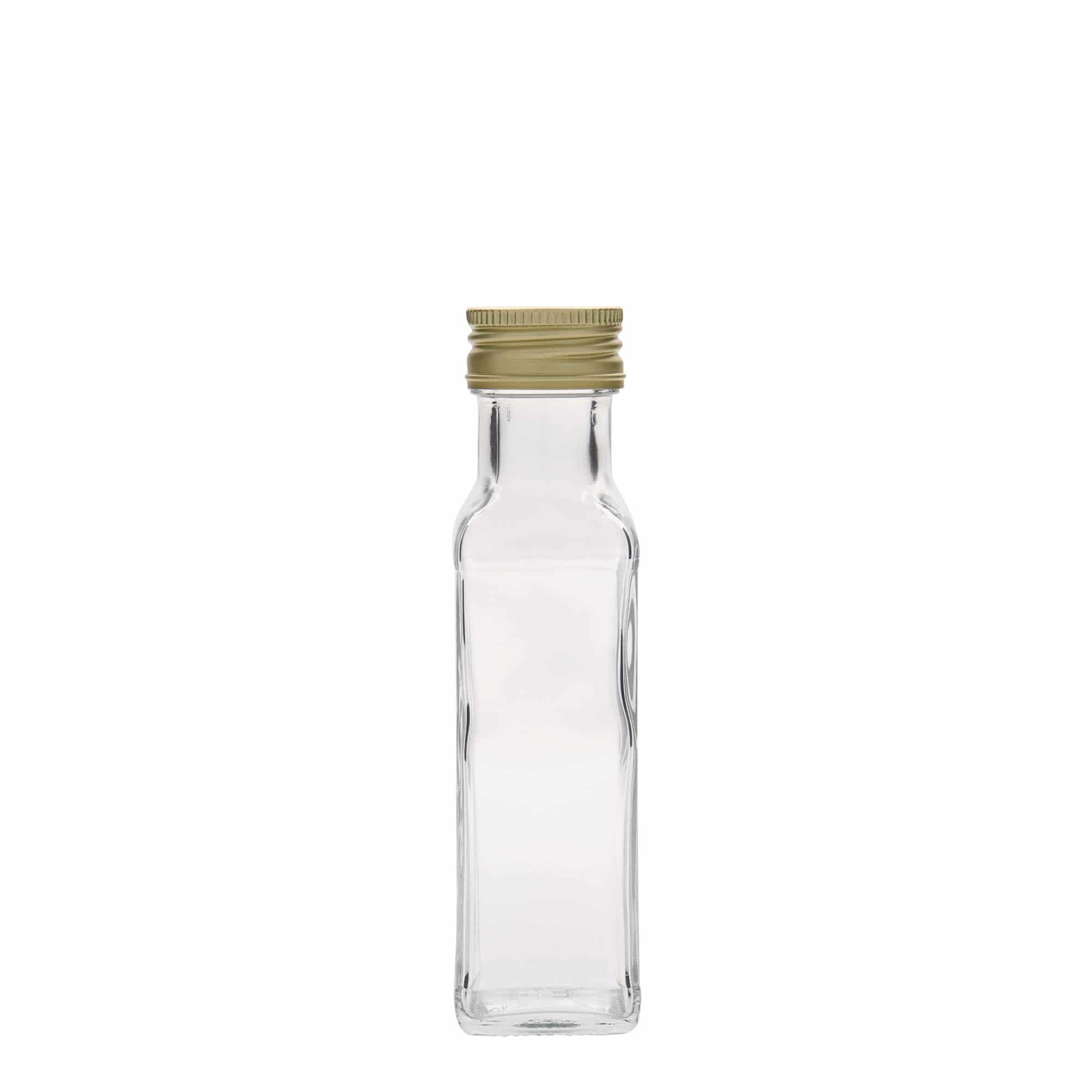 100 ml skleněná lahvička „Marasca“, čtvercová, hrdlo: PP 31,5