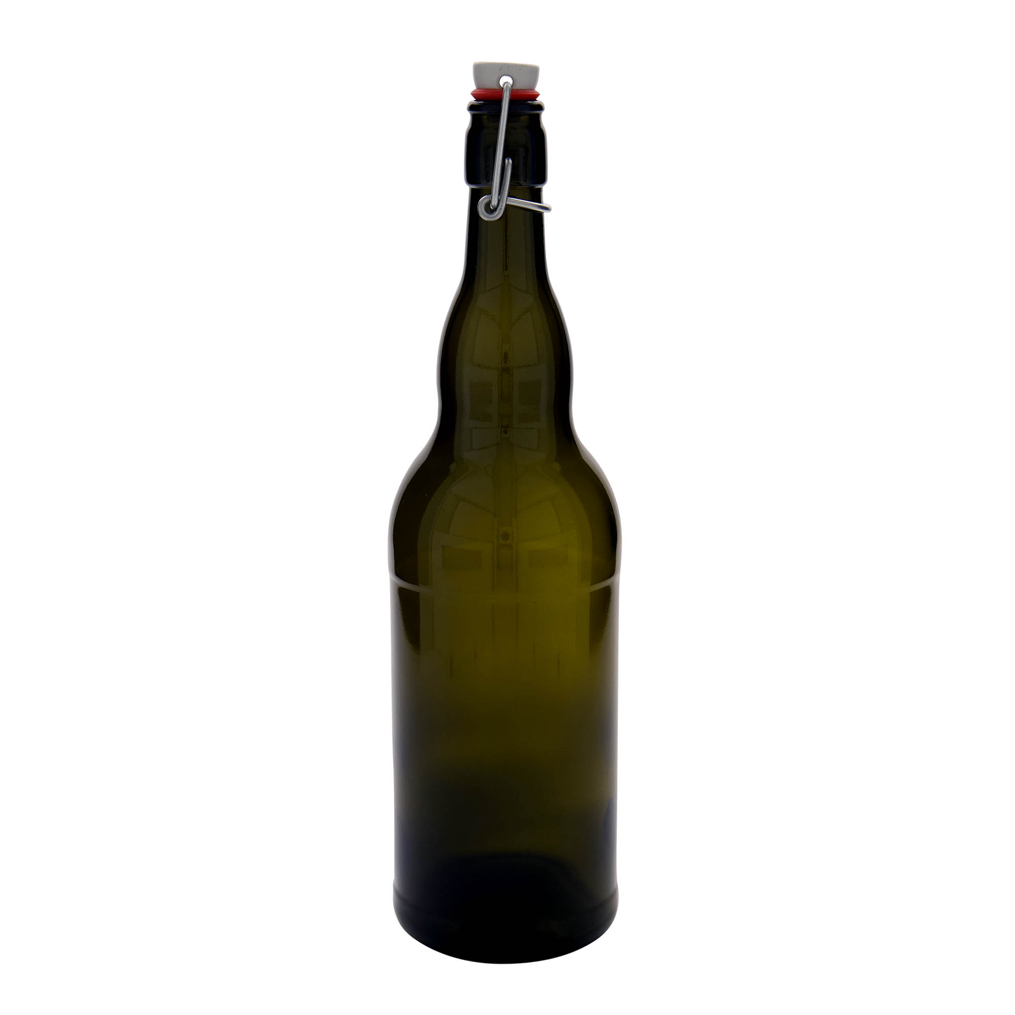 1.000 ml pivní láhev Belgie, sklo, antiknězelená, hrdlo: uzávěr s pákou