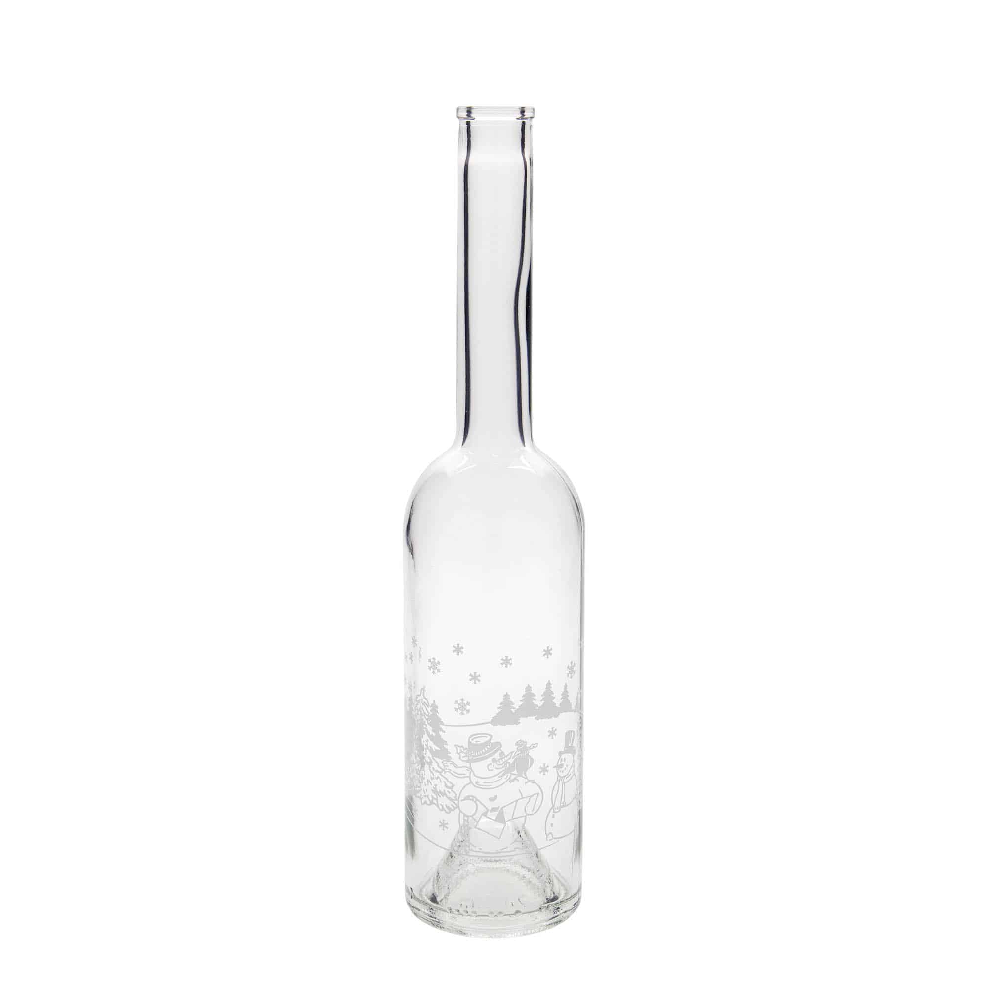 Skleněná lahev 500 ml 'Opera', motiv: Sněhulák, uzávěr: korek Skleněná lahev 500 ml 'Opera', motiv: Sněhulák, uzávěr: korek
