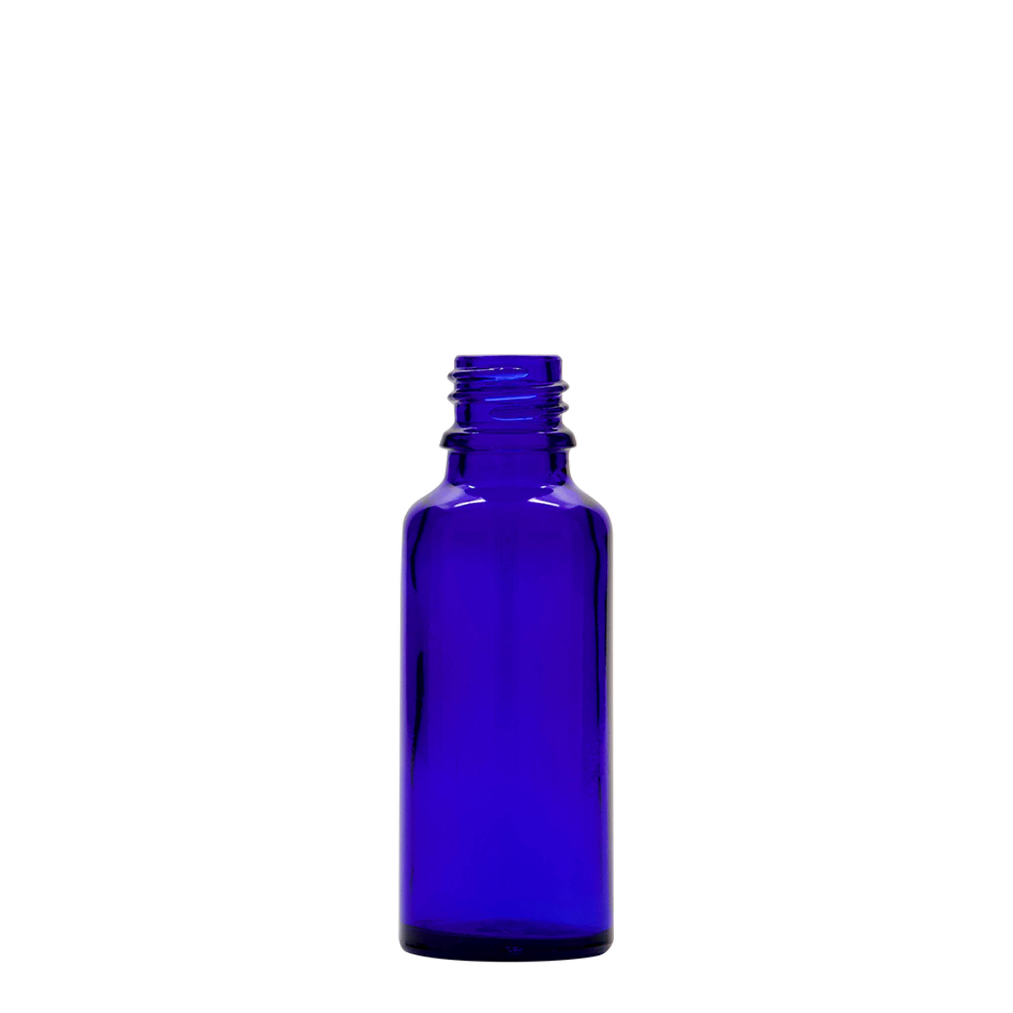 30 ml lahvička s kapátkem, lékařská, sklo, královská modrá-červená, hrdlo: DIN 18