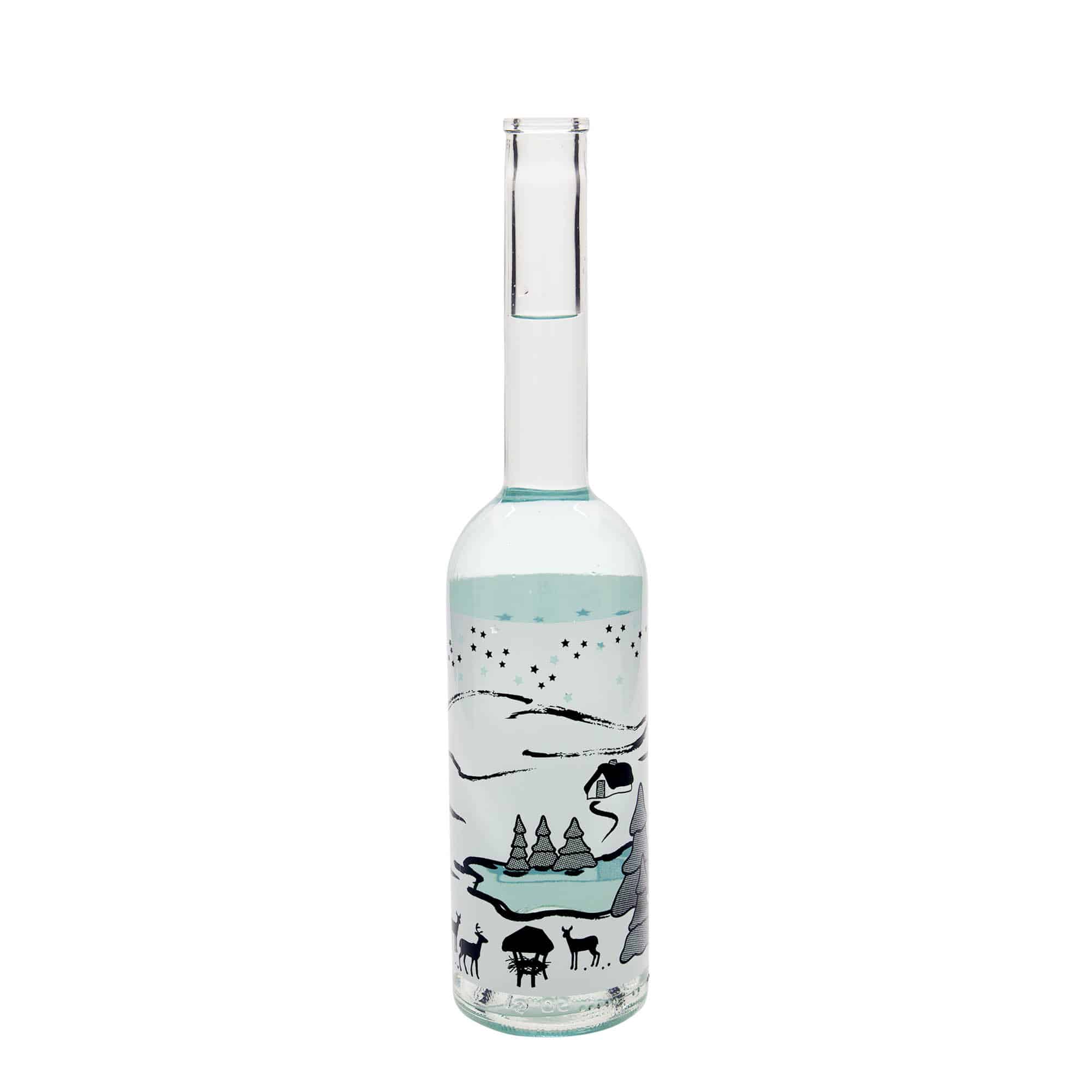 Skleněná lahev 500 ml 'Opera', motiv: Zimní sen - Bianco, uzávěr: korek