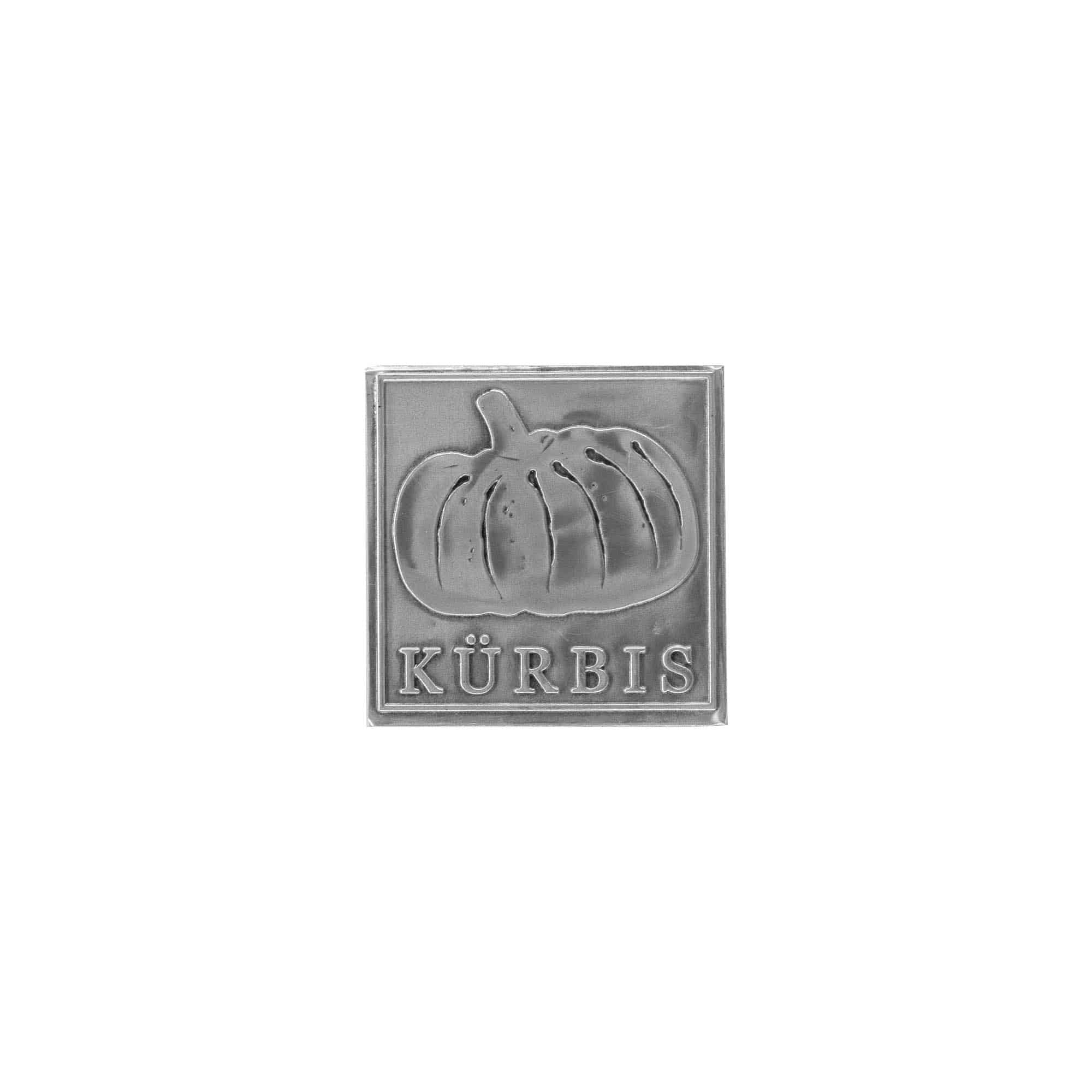 Cínová etiketa „Dýně“, čtvercová, kovová, stříbrná Cínová etiketa „Dýně“, čtvercová, kovová, stříbrná