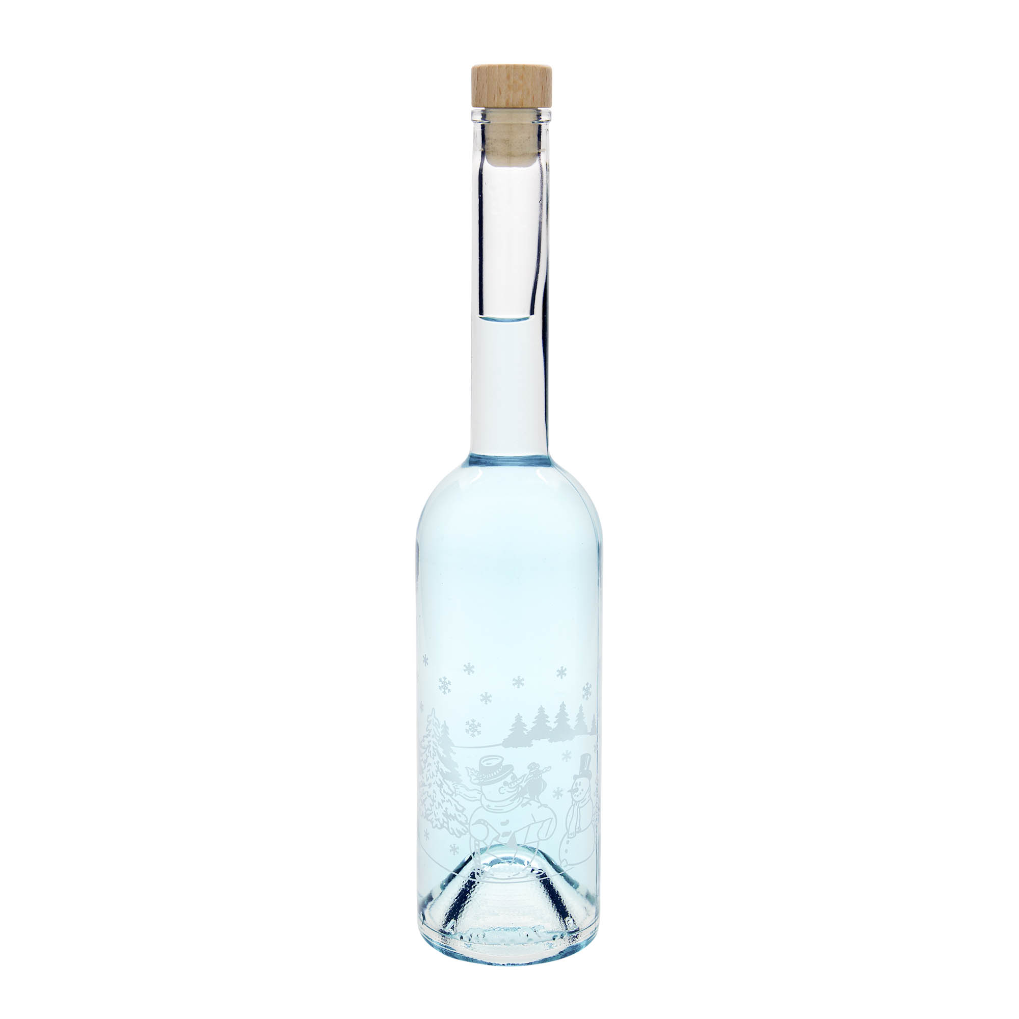 500 ml skleněná láhev 'Opera', motiv: láhev sněhuláka, hrdlo: korek