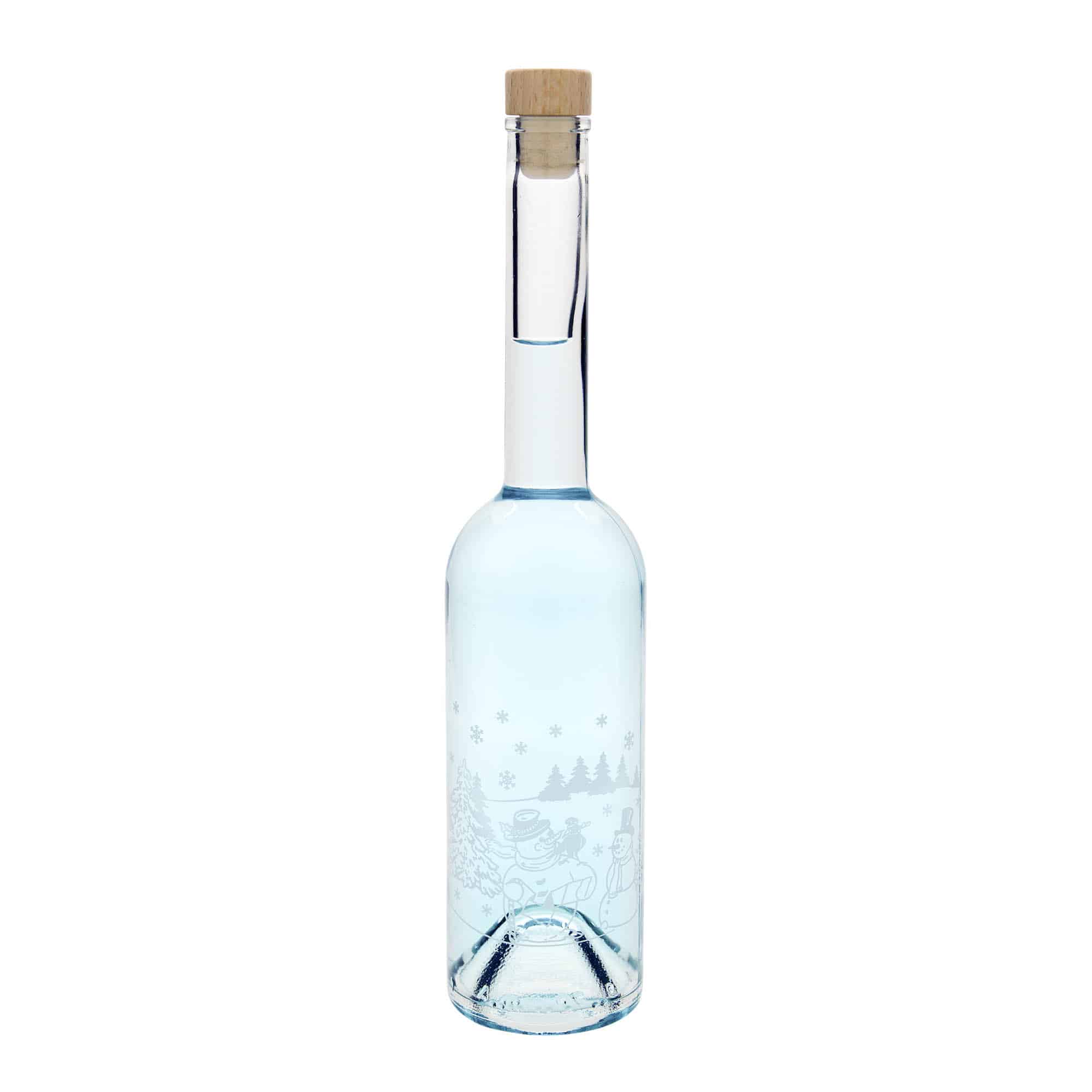 500 ml skleněná láhev 'Opera', motiv: láhev sněhuláka, hrdlo: korek