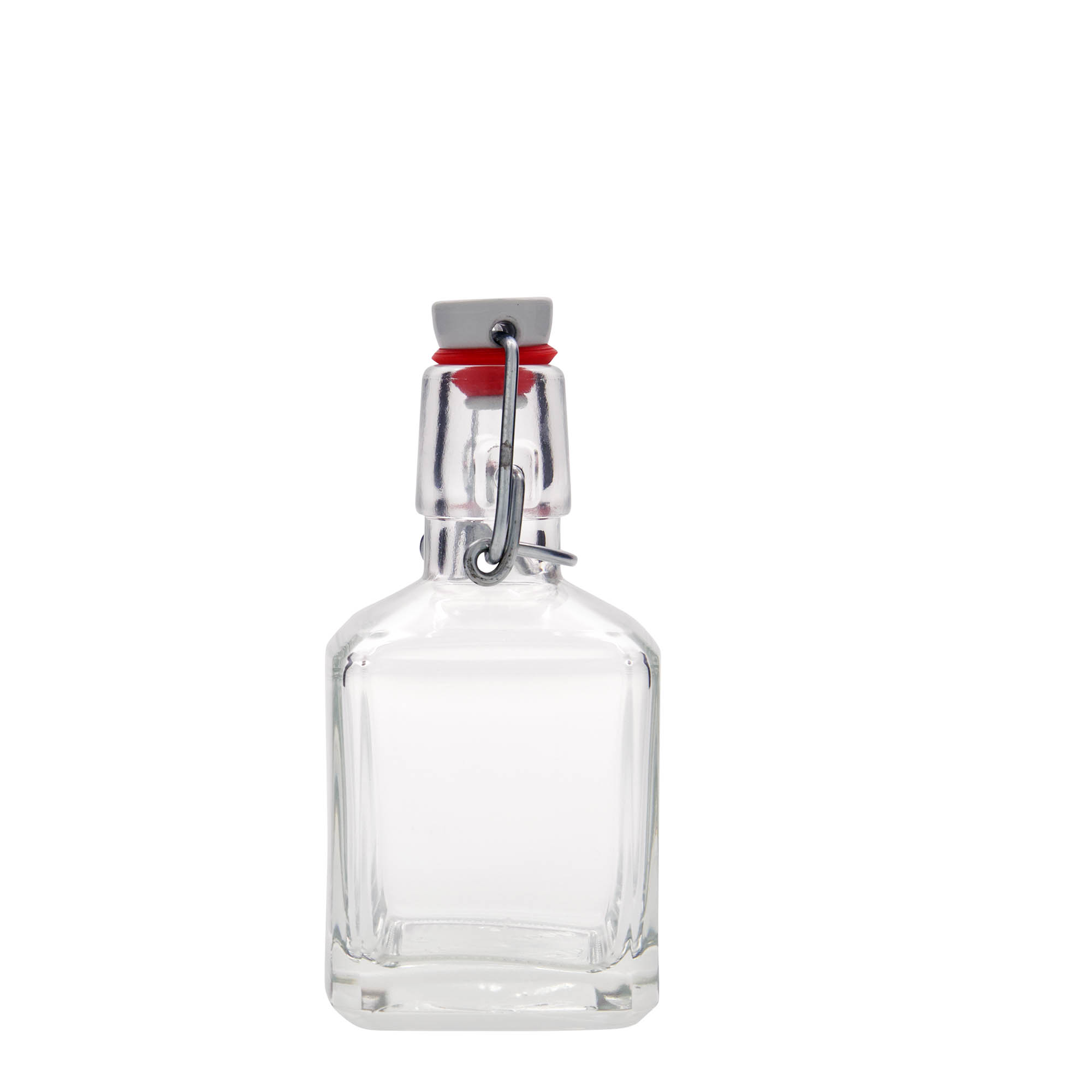 200 ml skleněná lahev 'Kubica', čtvercová, hrdlo: uzávěr na pákový klip