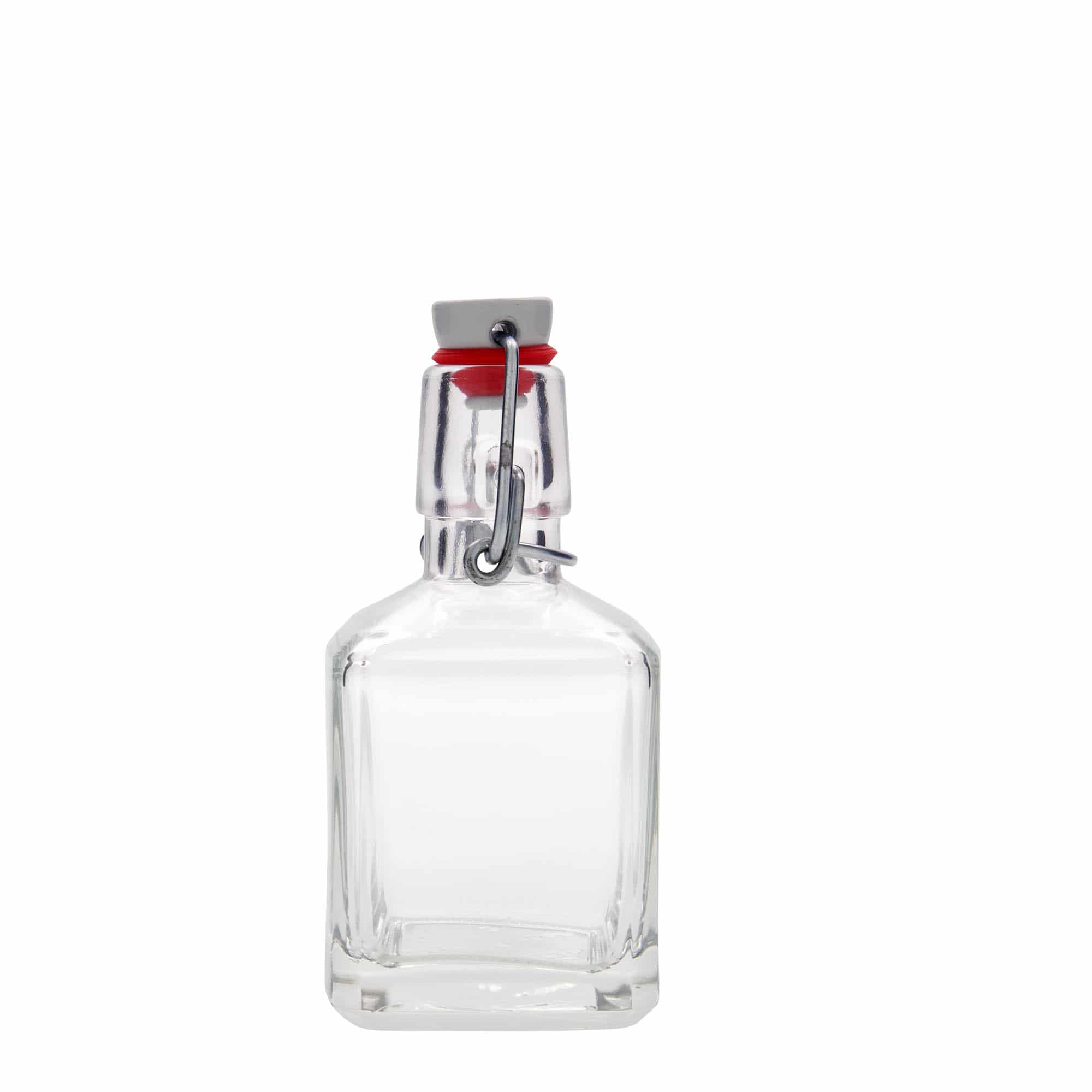 200 ml skleněná lahev „Kubica“, čtvercová, hrdlo: uzávěr na pákový klip