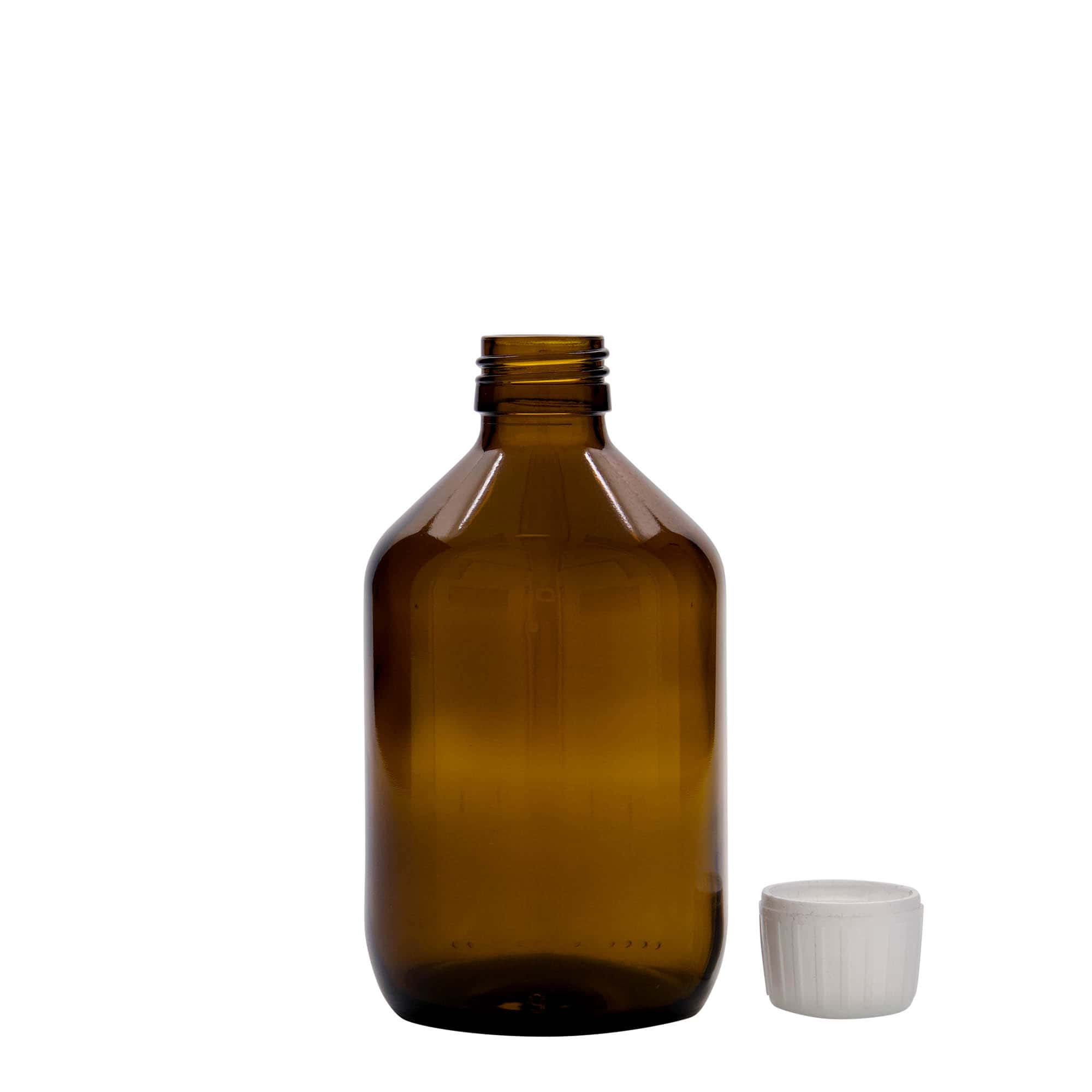 300 ml lékárenská lahvička, hnědá, sklo, hrdlo: PP 28