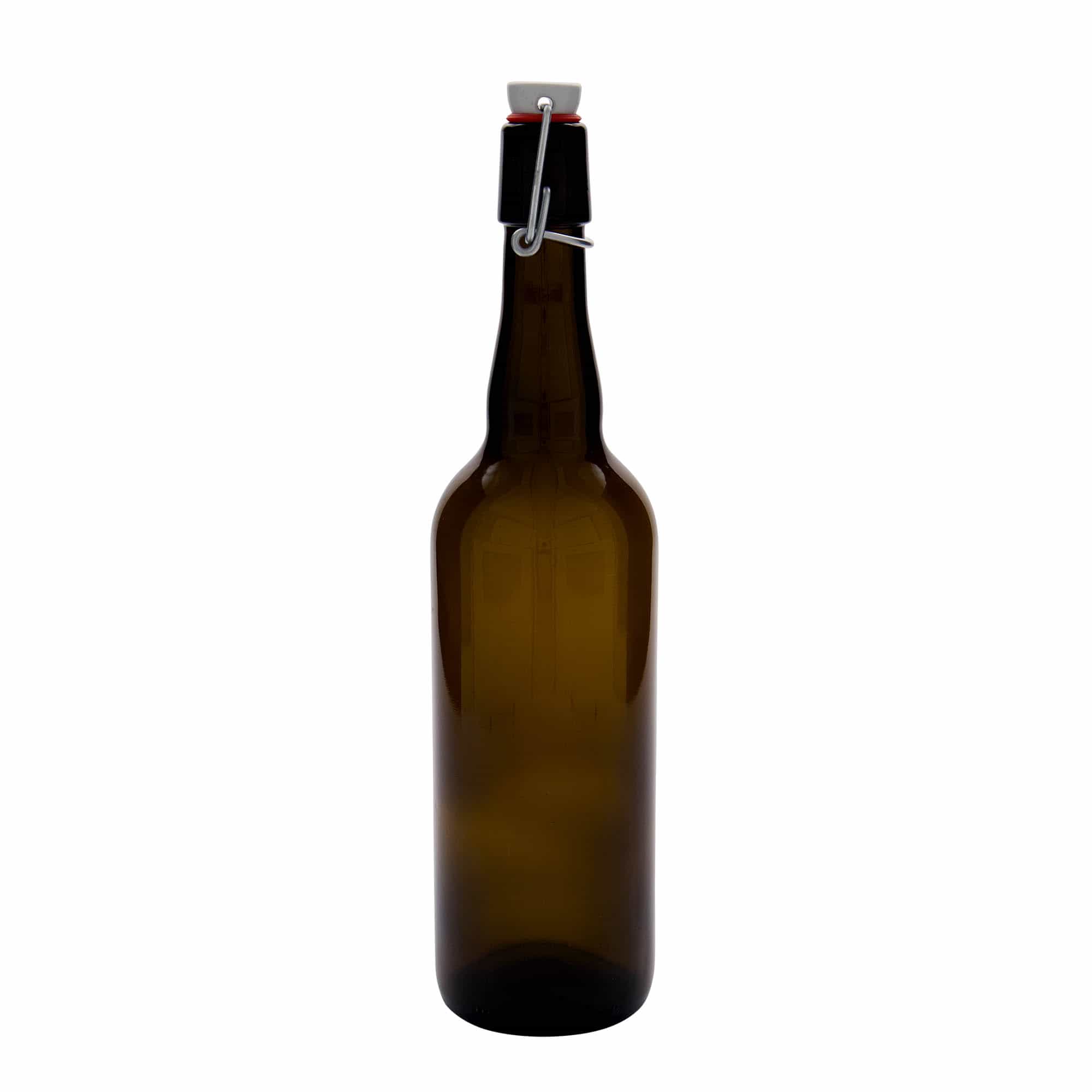 750 ml pivní láhev Belgie, sklo, hnědá, hrdlo: uzávěr s pákou