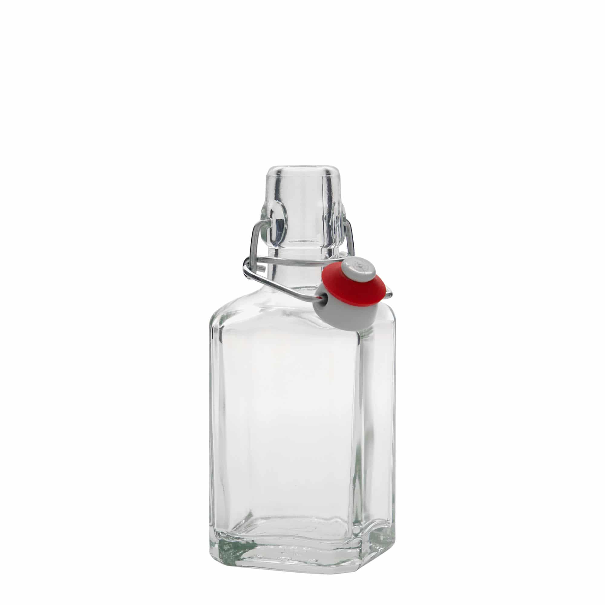 250 ml skleněná láhev „Rialto“, čtvercová, hrdlo: závěsný uzávěr