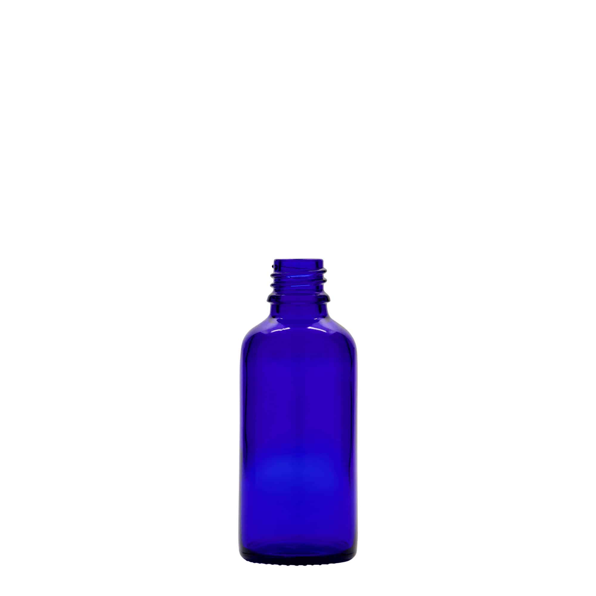 50 ml lékovka, sklo, královská modř, hrdlo: DIN 18