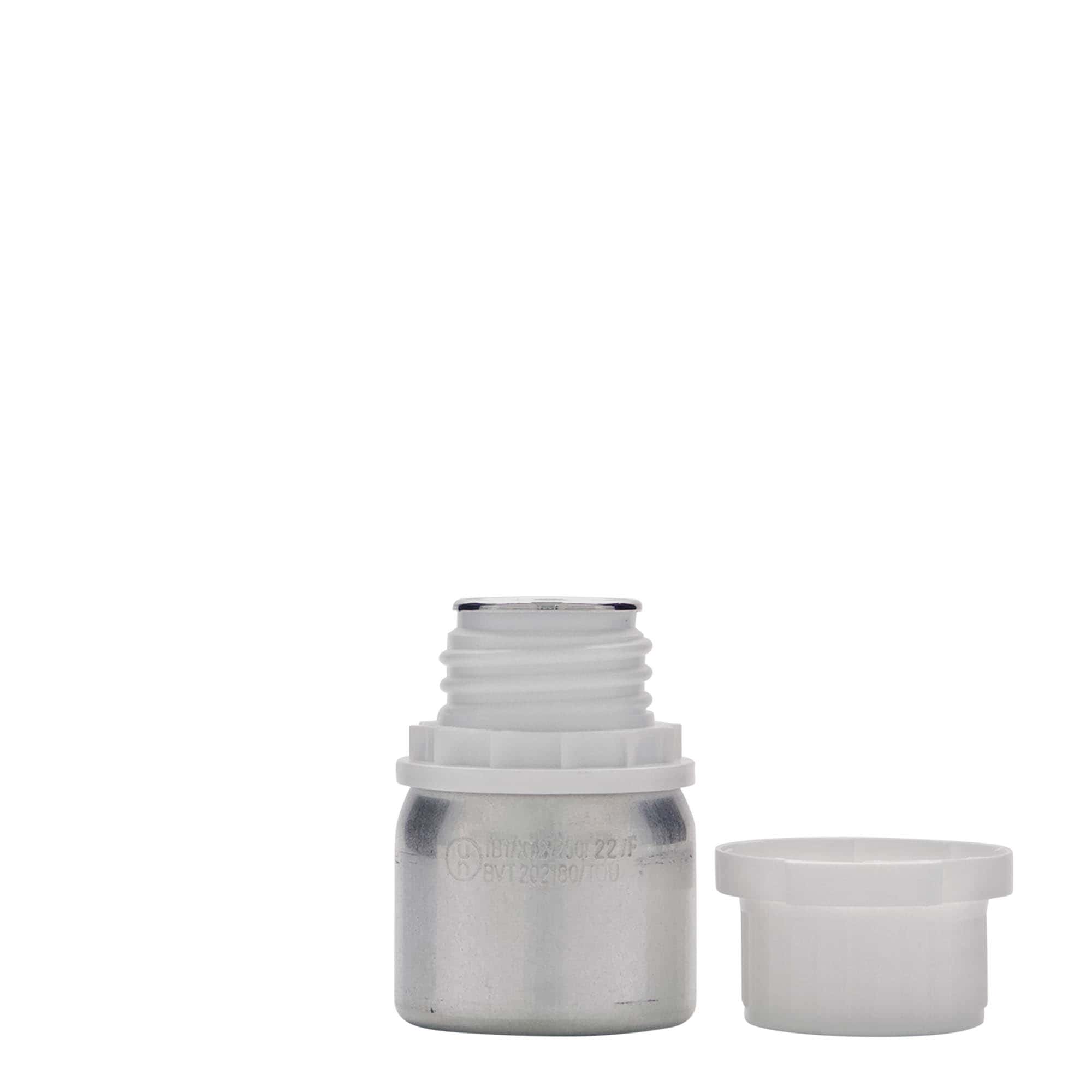 50 ml hliníková láhev, kov, stříbrná, hrdlo: DIN 32