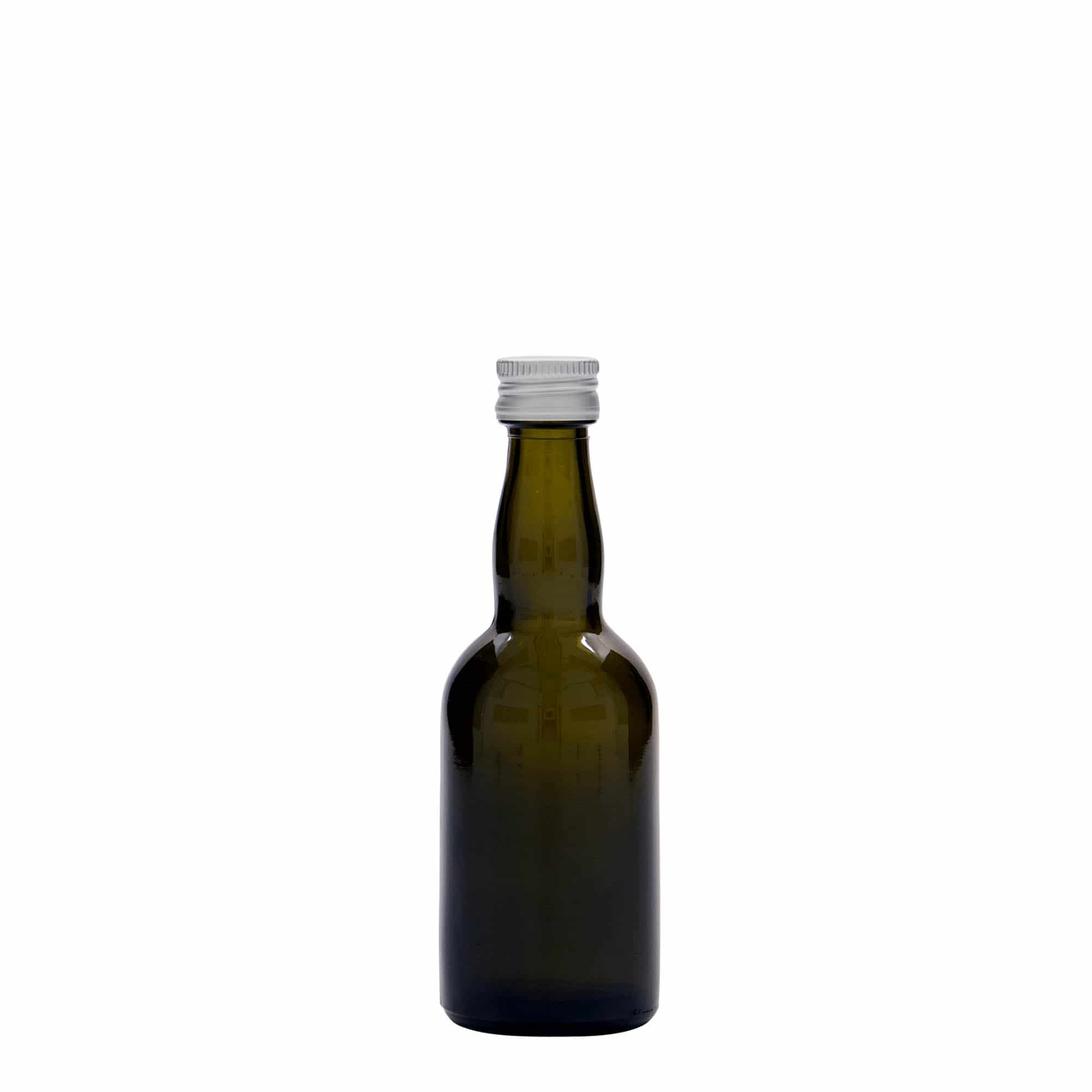 50 ml skleněná lahvička 'Proba', antikzelená, hrdlo: PP 18