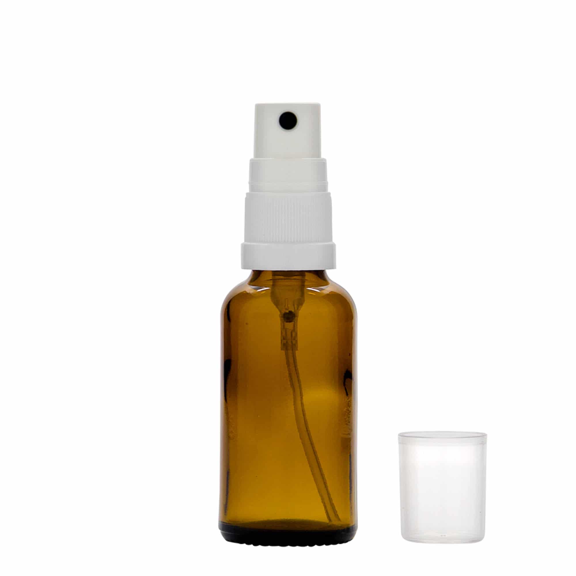 Lahvička na léky s rozprašovačem 30 ml, sklo, hnědá, ústí: DIN 18