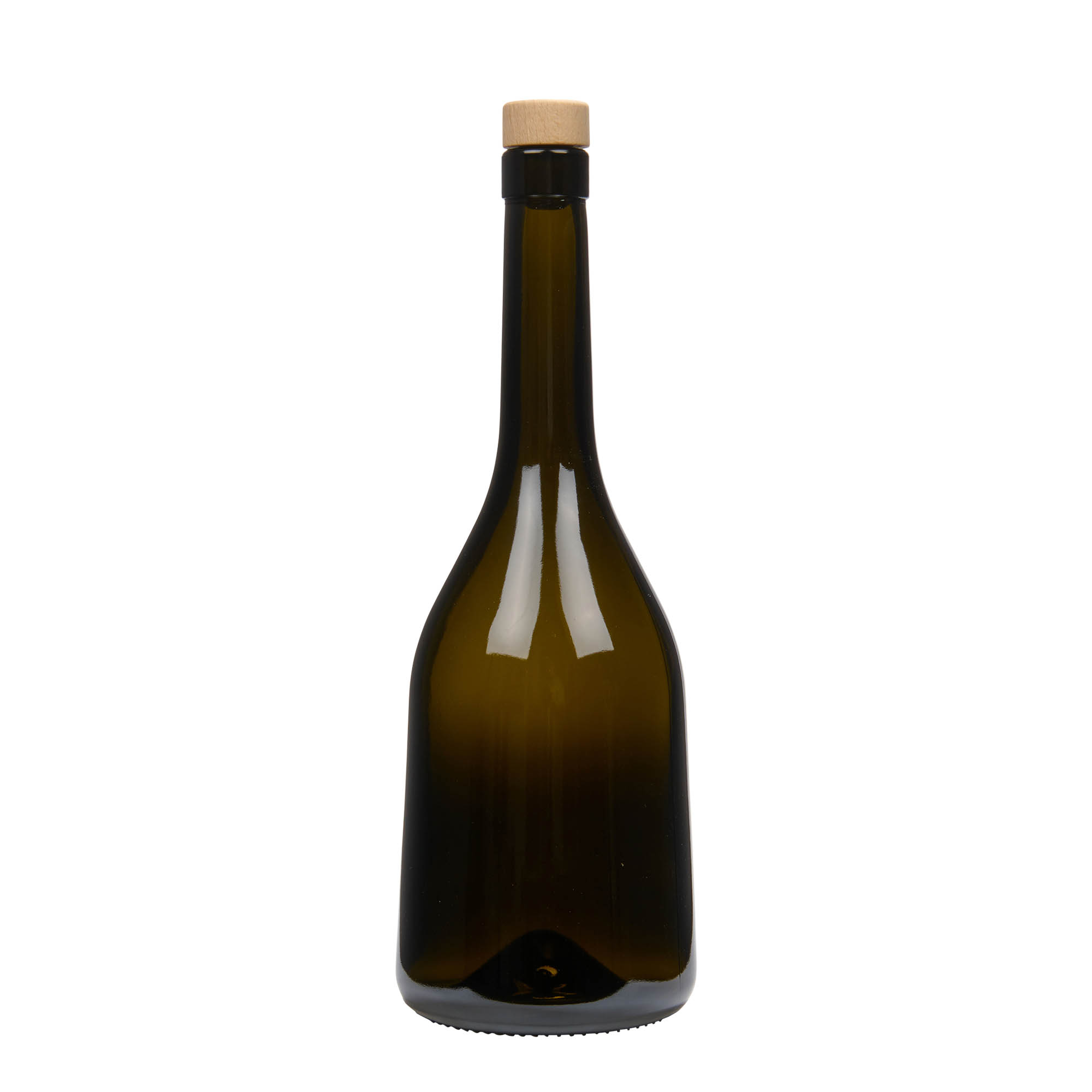 750 ml skleněná láhev 'Rustica', antikně zelená, hrdlo: korek