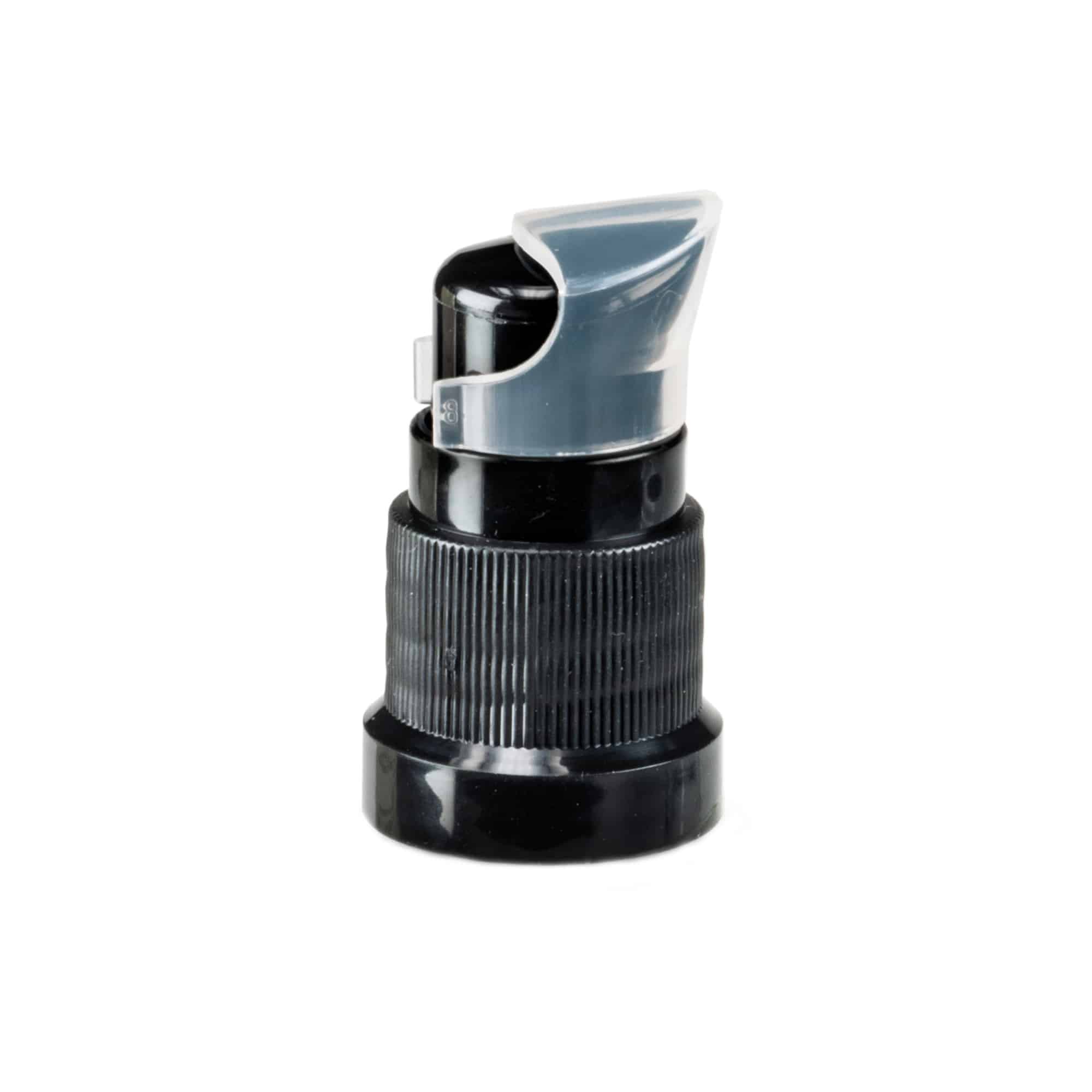 Šroubovací uzávěr s dávkovačem na lotion, PP plast, černý, pro hrdlo: DIN 18