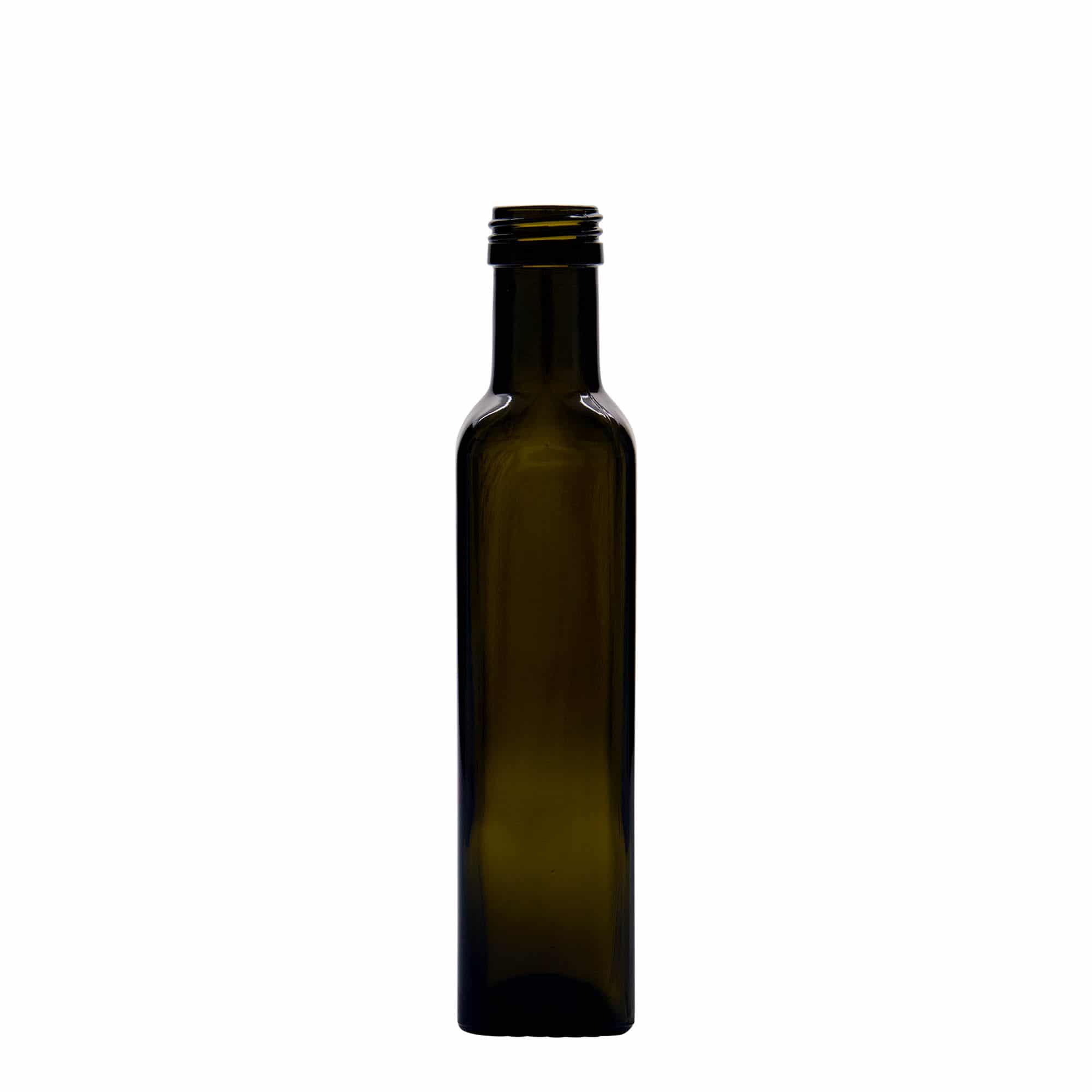 Skleněná lahev 250 ml 'Marasca', čtvercová, starožitná zelená, uzávěr: PP 31,5