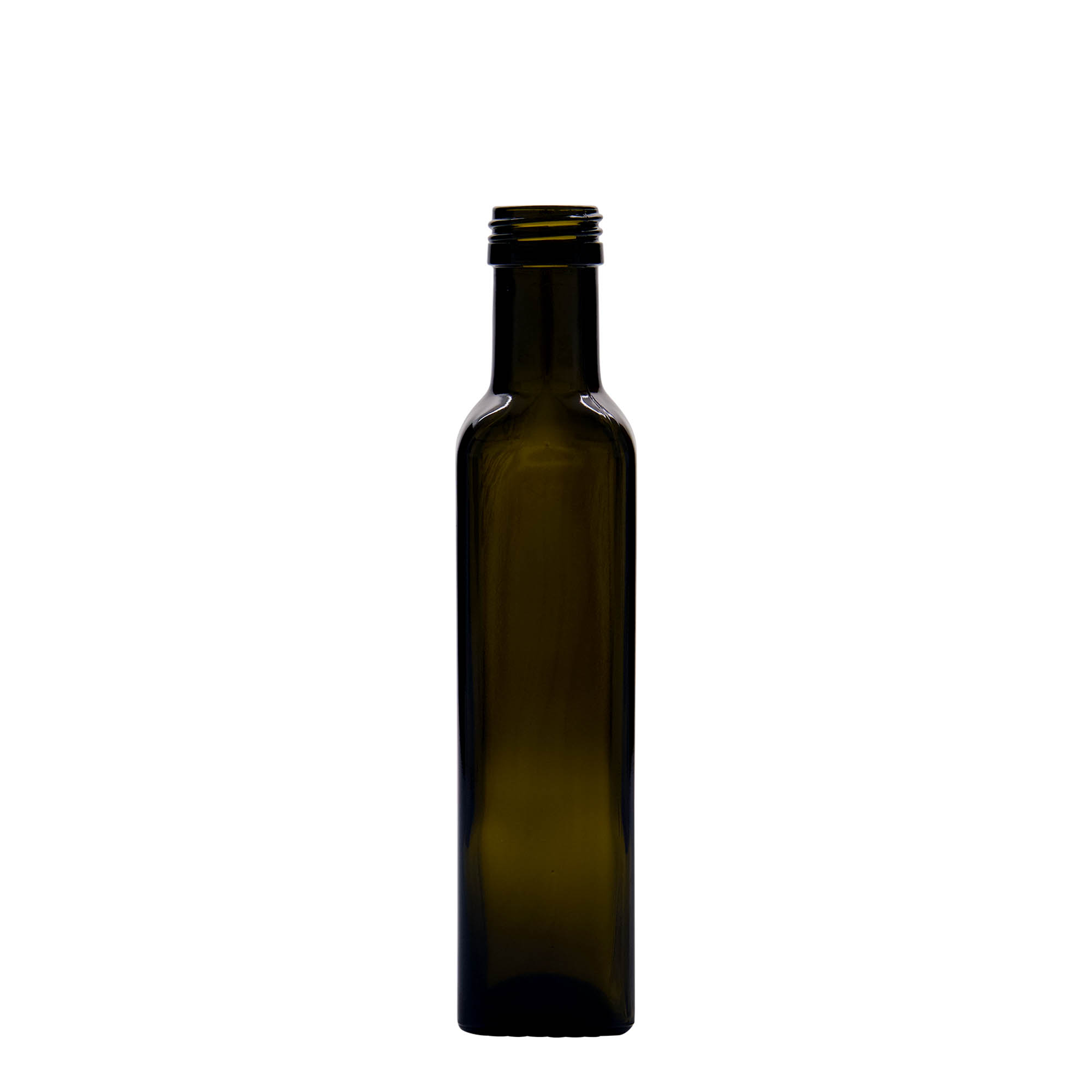 250 ml skleněná láhev 'Marasca', čtvercová, antik zelená, hrdlo: PP 31,5