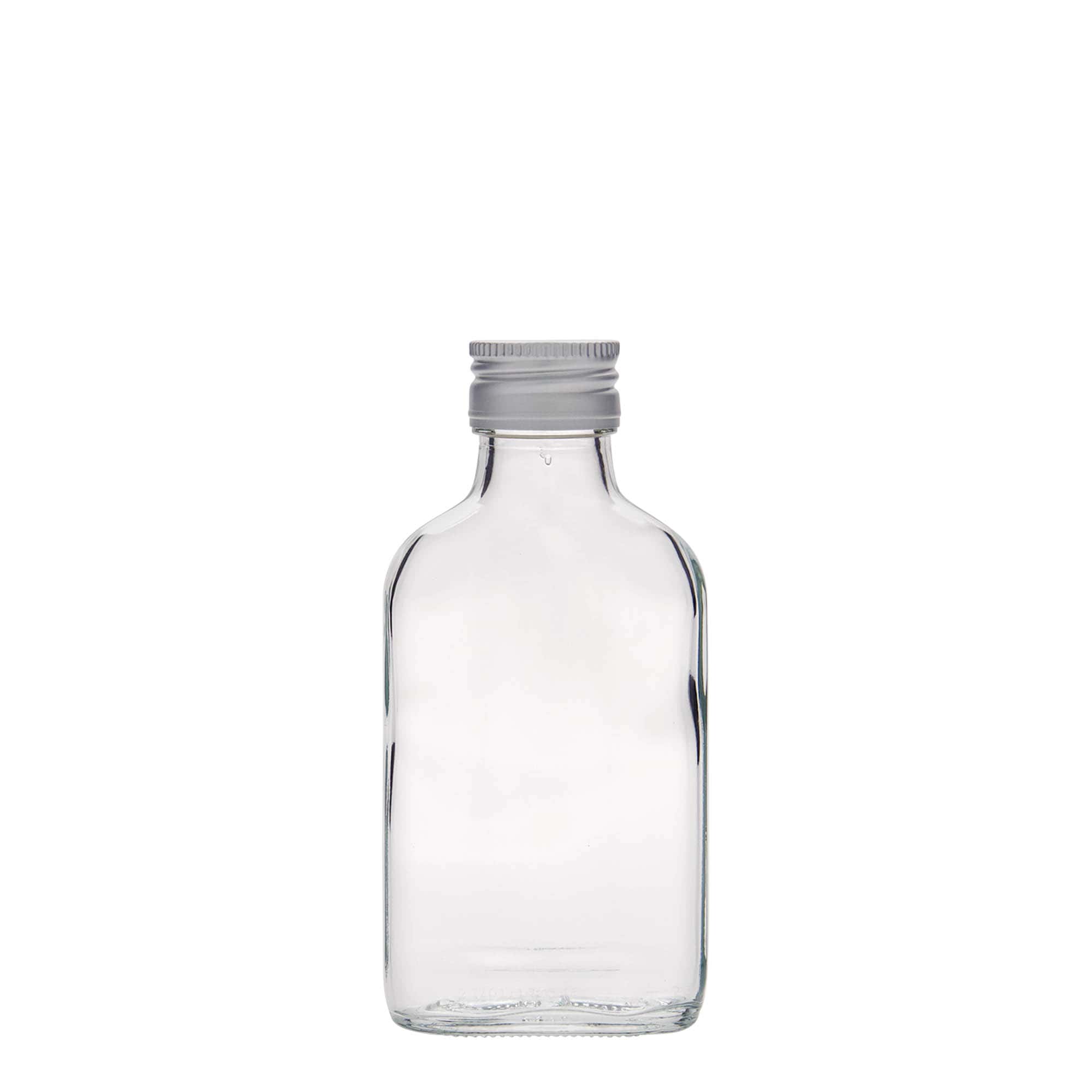 100 ml kapesní lahvička, obdélníková, sklo, hrdlo: PP 28