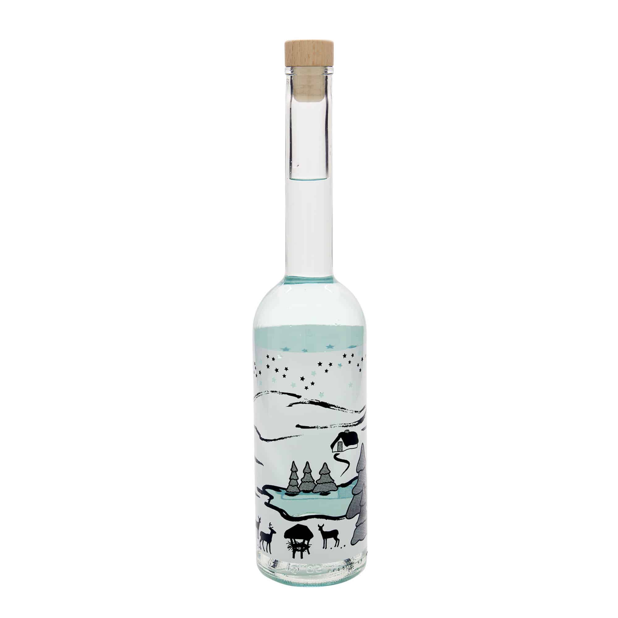 Skleněná lahev 500 ml 'Opera', motiv: Zimní sen - Bianco, uzávěr: korek