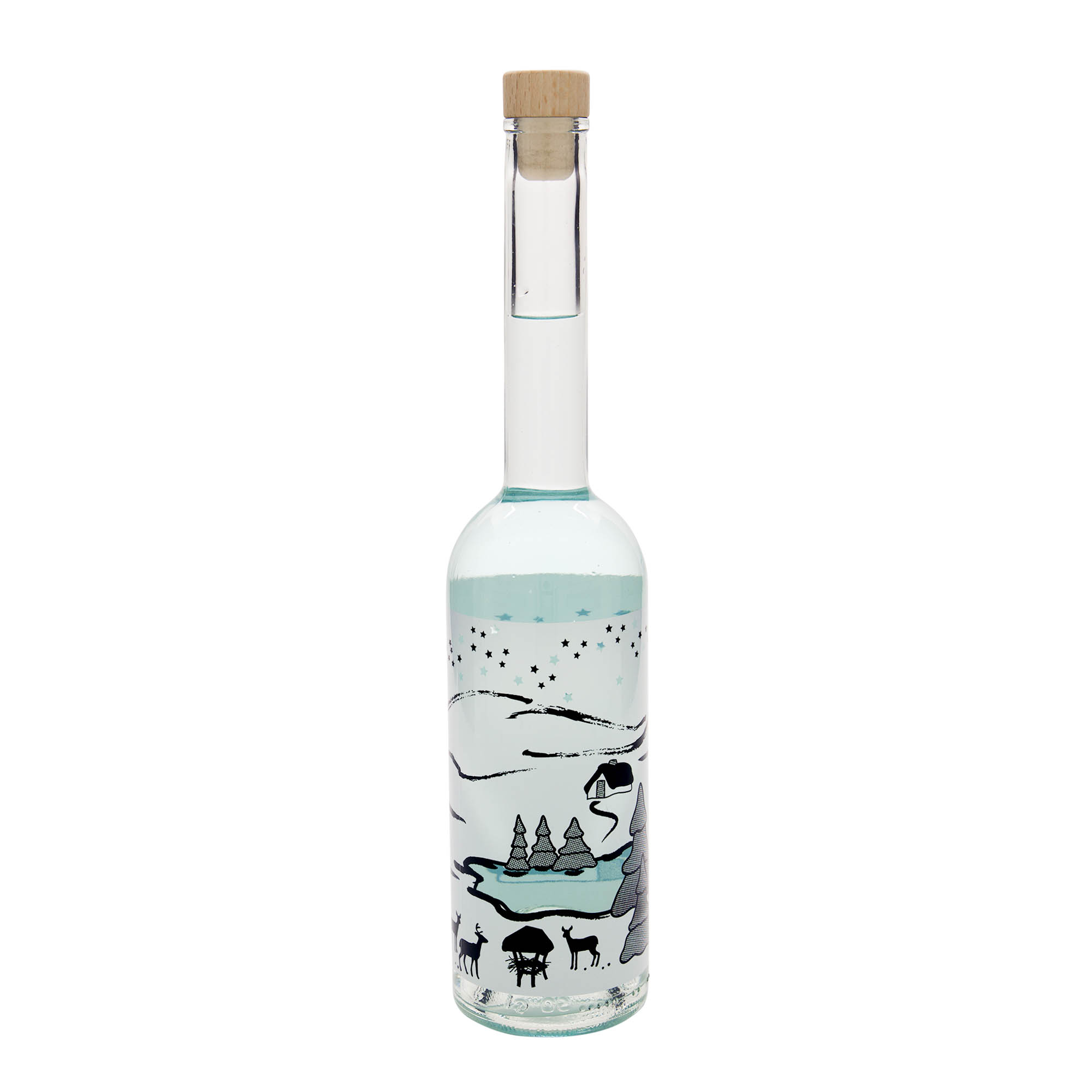 500 ml skleněná láhev 'Opera', motiv: Wintertraum-Bianco, hrdlo: korek