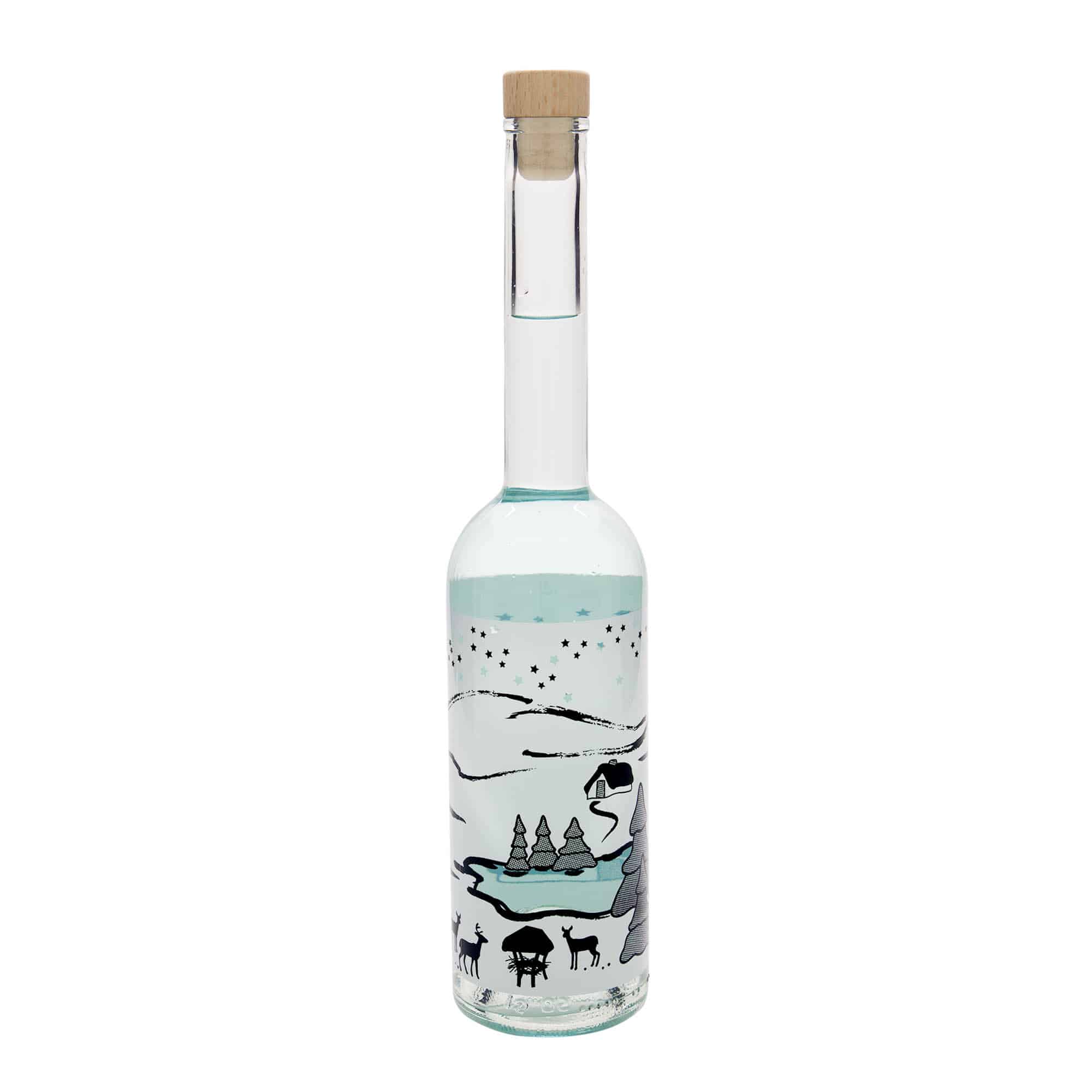500 ml skleněná láhev 'Opera', motiv: Wintertraum-Bianco, hrdlo: korek