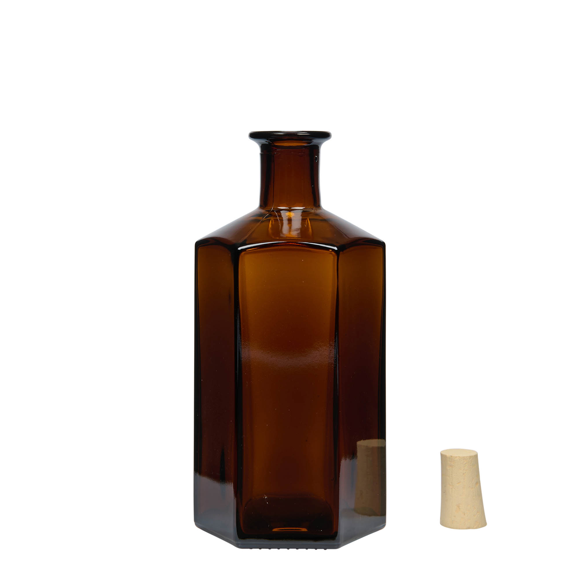 500 ml skleněná láhev lékárníka 'Jimmy', šestihranná, hnědá, hrdlo: korek 500 ml skleněná láhev lékárníka 'Jimmy', šestihranná, hnědá, hrdlo: korek