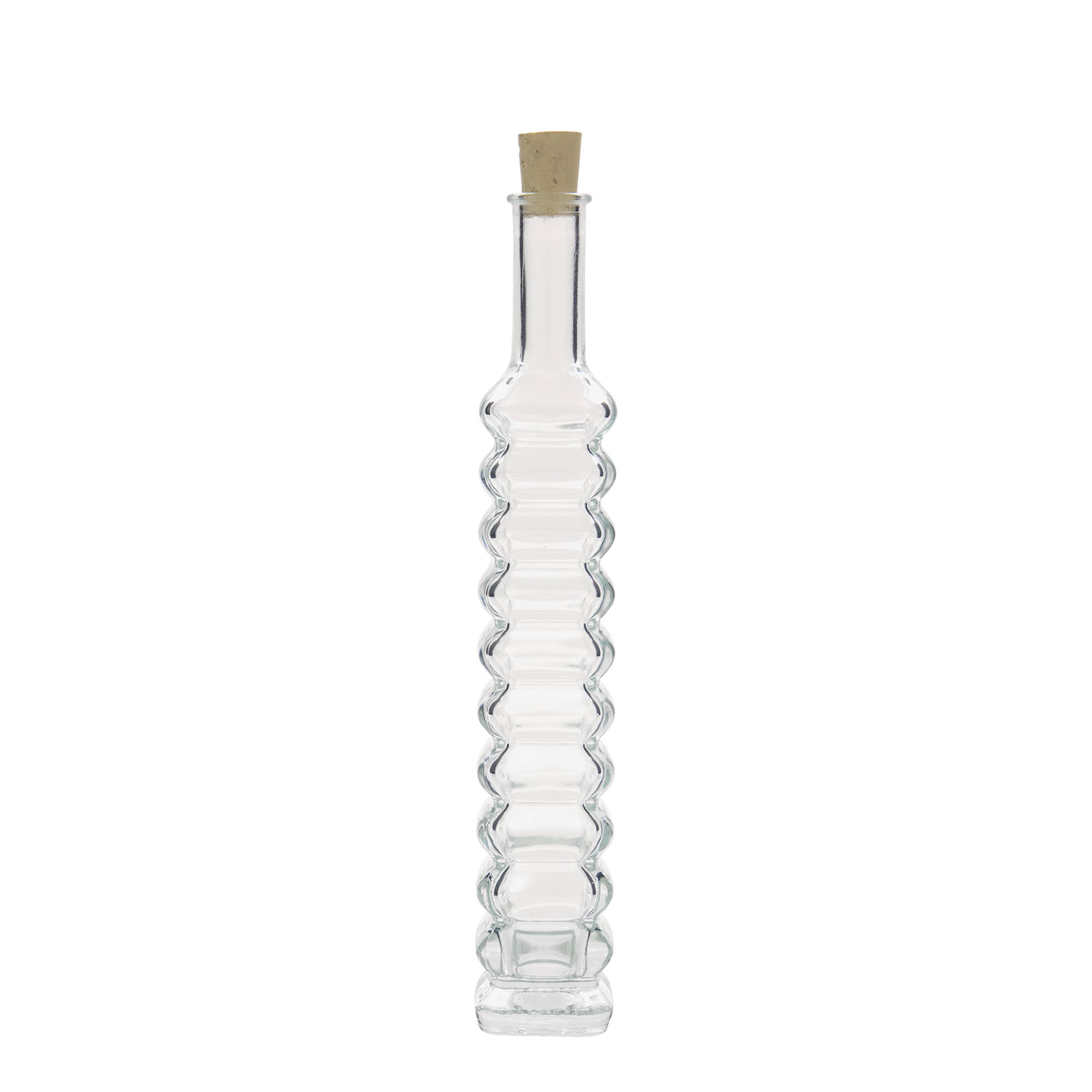 100ml skleněná lahvička „Roma“, čtvercová, hrdlo: korek 100ml skleněná lahvička „Roma“, čtvercová, hrdlo: korek