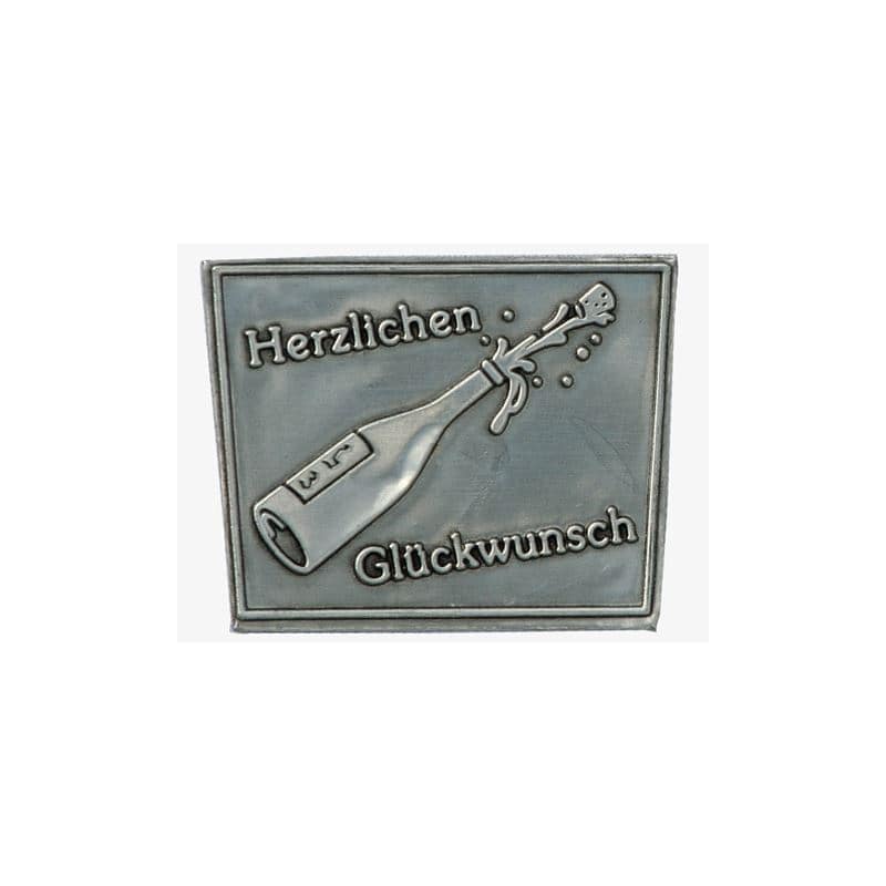 Cínový štítek 'Srdečné blahopřání', lichoběžníkový, kov, stříbrný