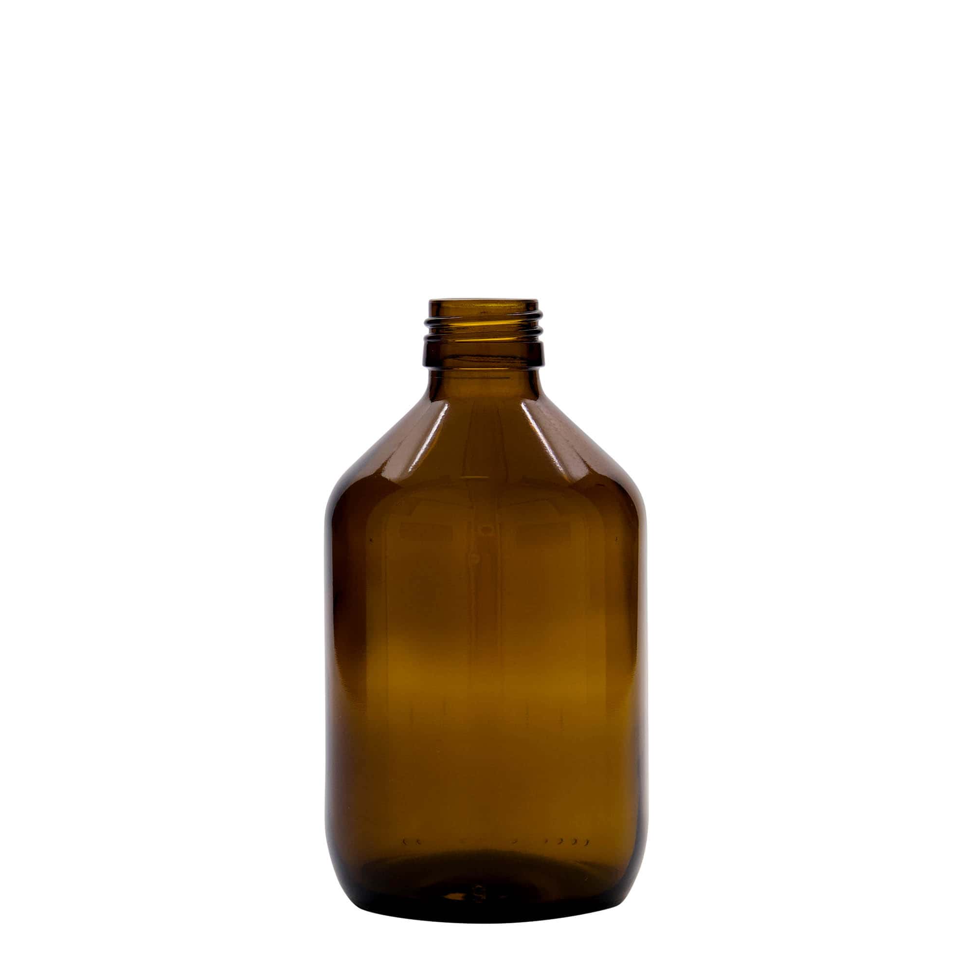 300 ml lékárenská lahvička, hnědá, sklo, hrdlo: PP 28