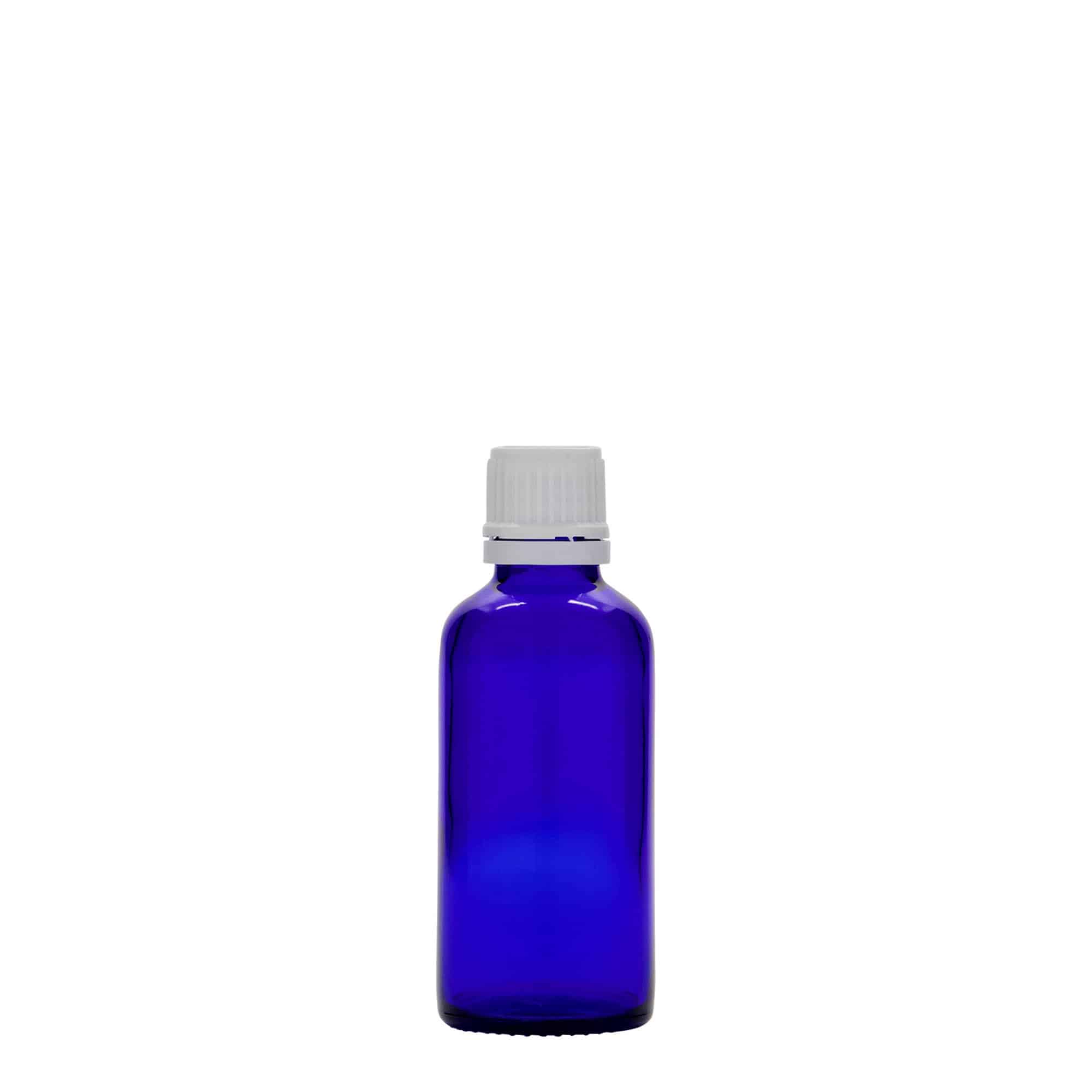 50 ml lékovka, sklo, královská modř, hrdlo: DIN 18