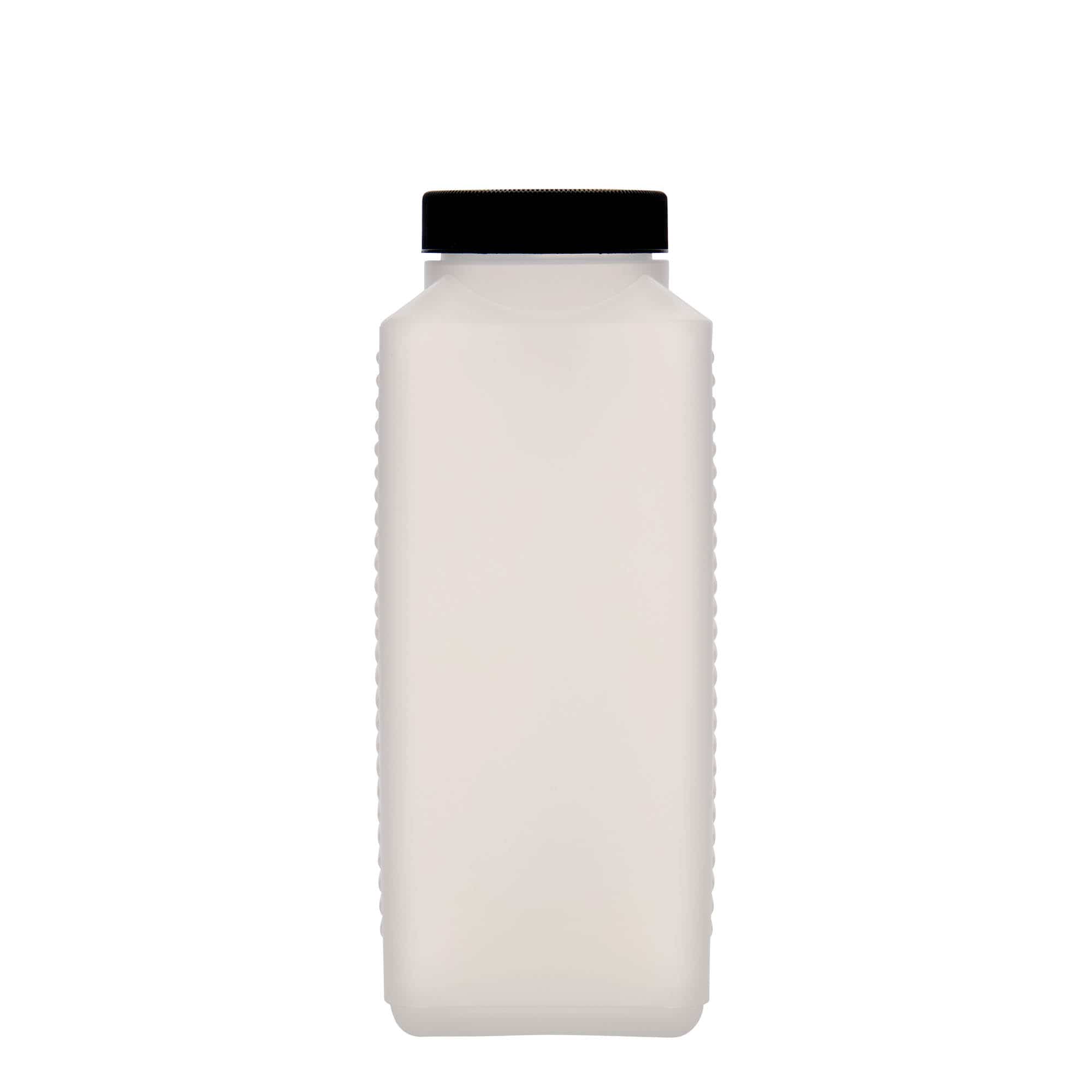Lahev s širokým hrdlem 1000 ml, hranatá, plast HDPE, přírodní, uzávěr: DIN 60 EPE