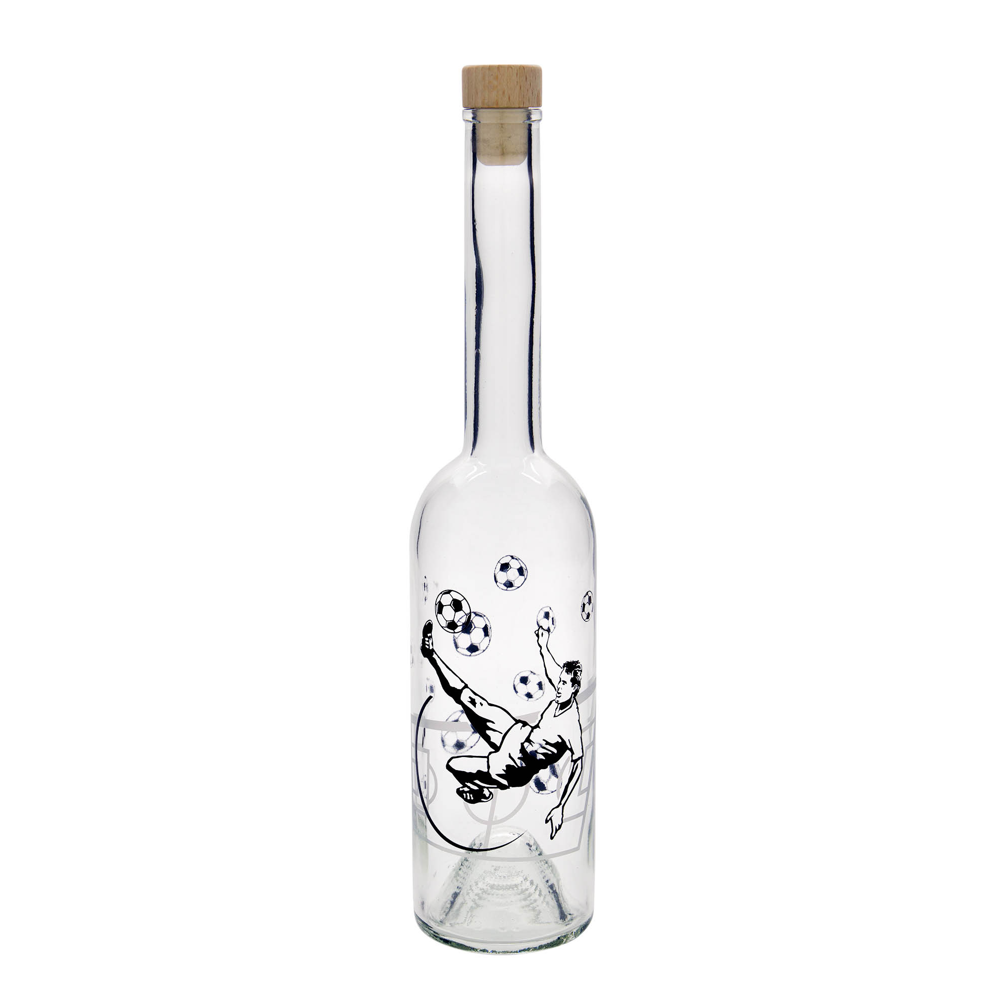 500 ml skleněná láhev 'Opera', motiv: fotbalista, hrdlo: korek