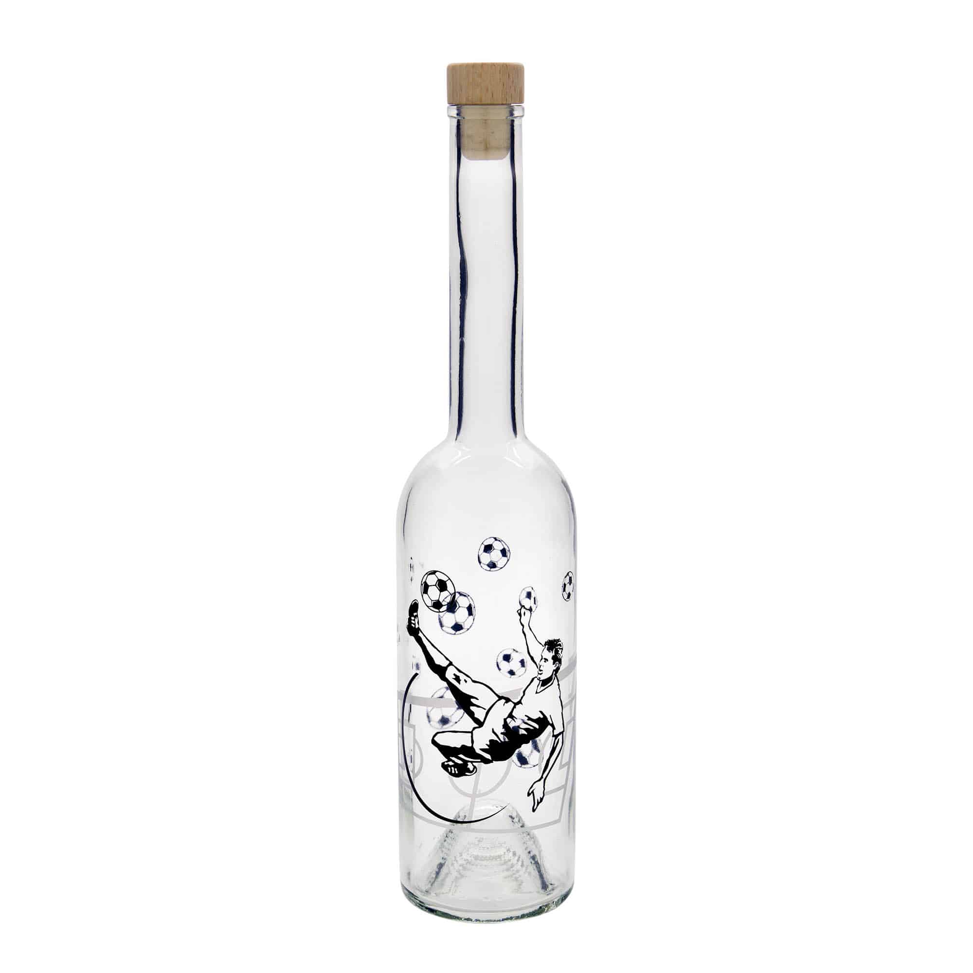 500 ml skleněná láhev 'Opera', motiv: fotbalista, hrdlo: korek