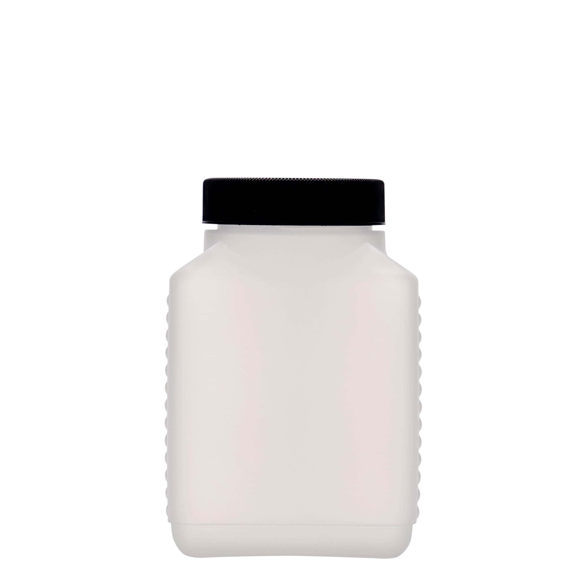 Lahev s širokým hrdlem 500 ml, hranatá, plast HDPE, přírodní, uzávěr: DIN 60 EPE
