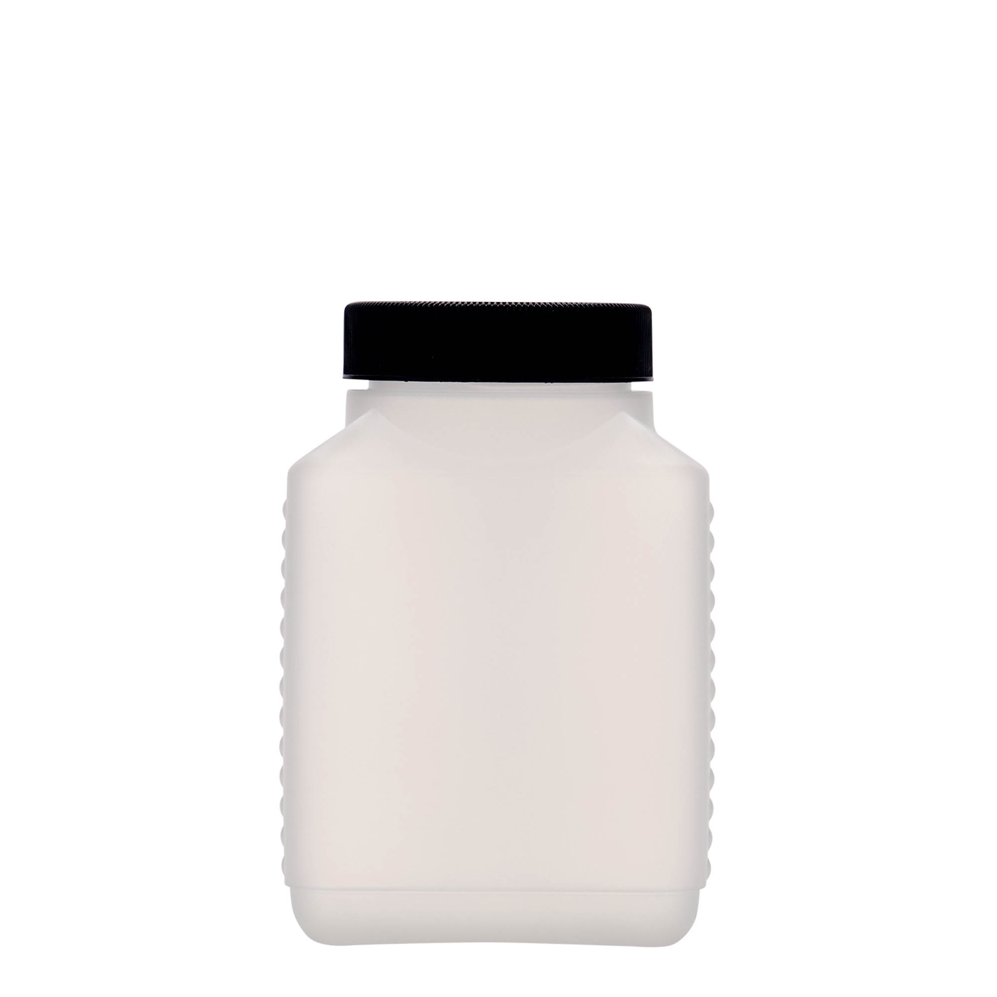 500 ml láhev s širokým hrdlem, obdélníková, HDPE plast, přírodní, hrdlo: DIN 60 EPE