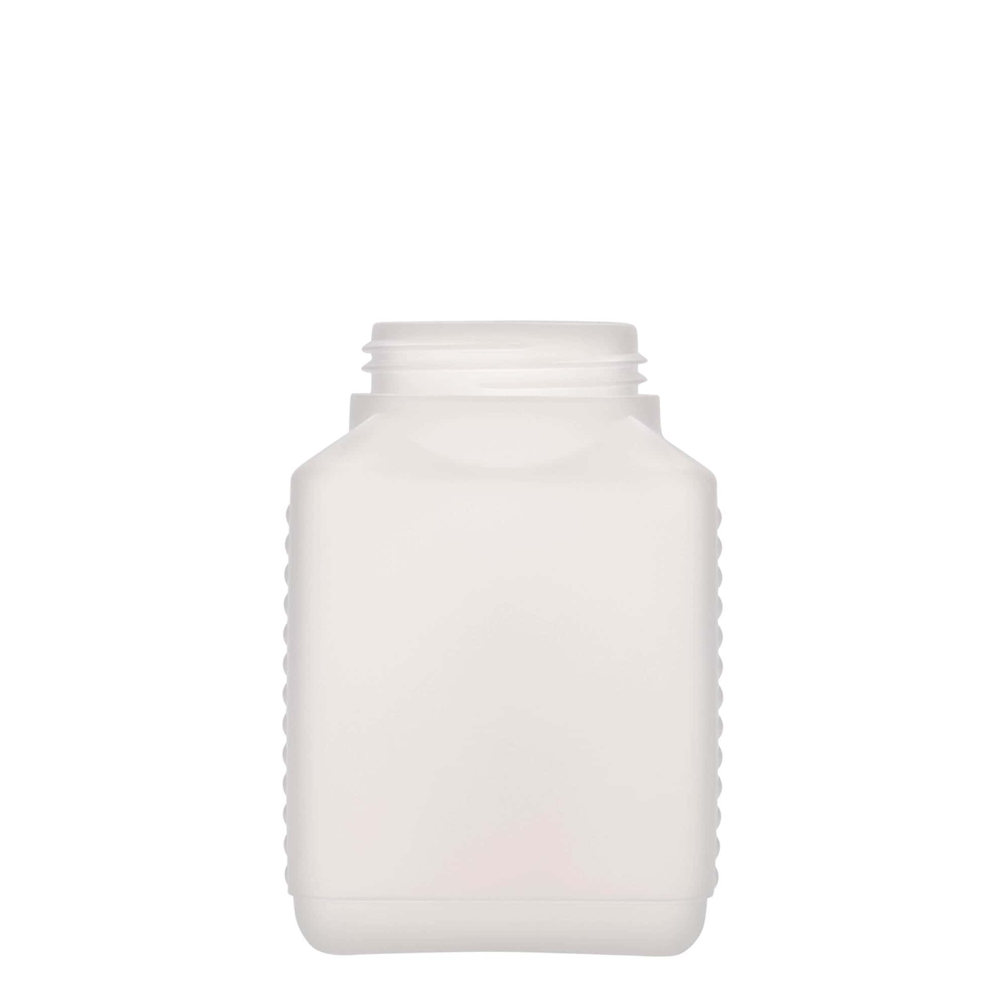 Lahev s širokým hrdlem 500 ml, hranatá, plast HDPE, přírodní, uzávěr: DIN 60 EPE