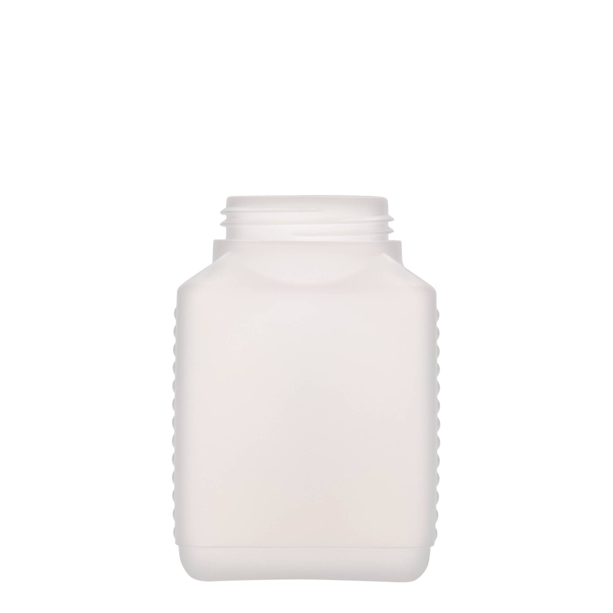 500 ml láhev s širokým hrdlem, obdélníková, HDPE plast, přírodní, hrdlo: DIN 60 EPE