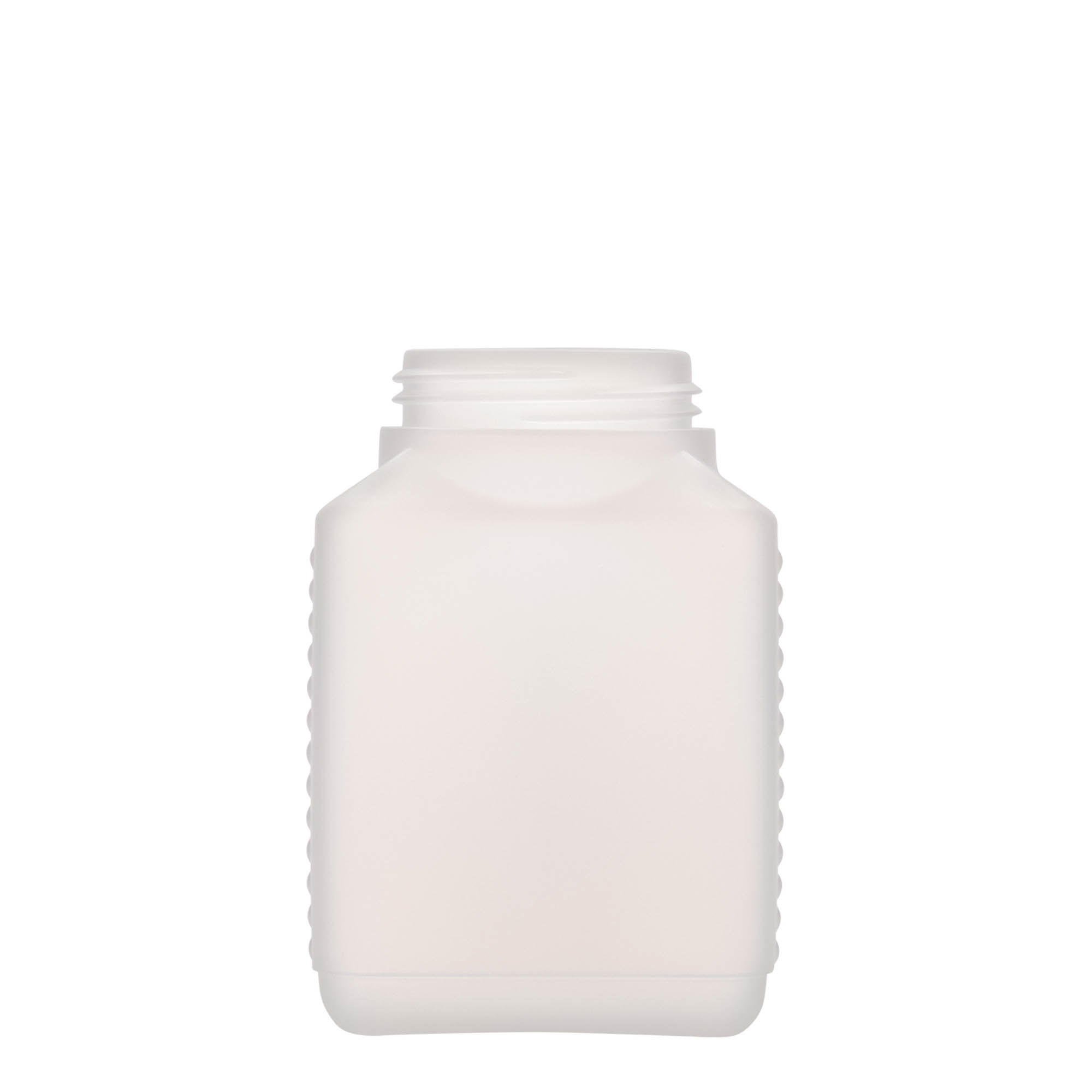 500 ml láhev s širokým hrdlem, obdélníková, HDPE plast, přírodní, hrdlo: DIN 60 EPE