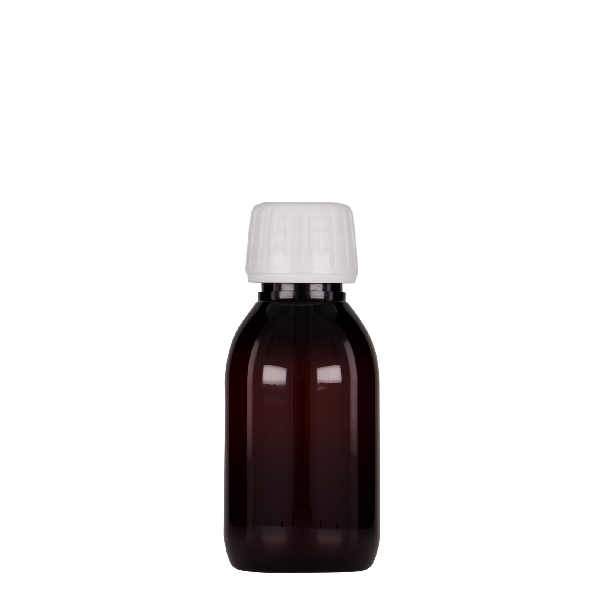 100 ml PET-lékovka, hnědá, plast, hrdlo: PP 28