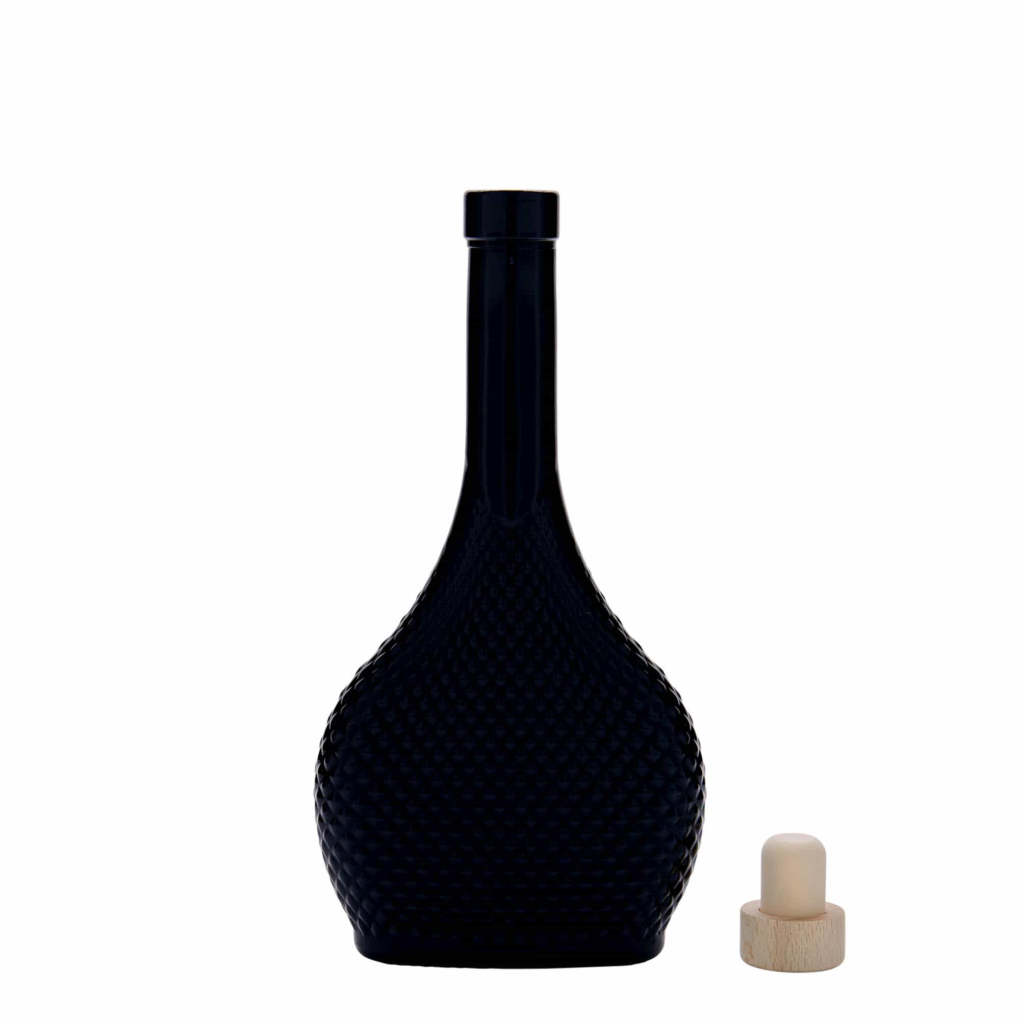Skleněná lahev 200 ml 'Contessa Diamante', oválná, černá, uzávěr: korek