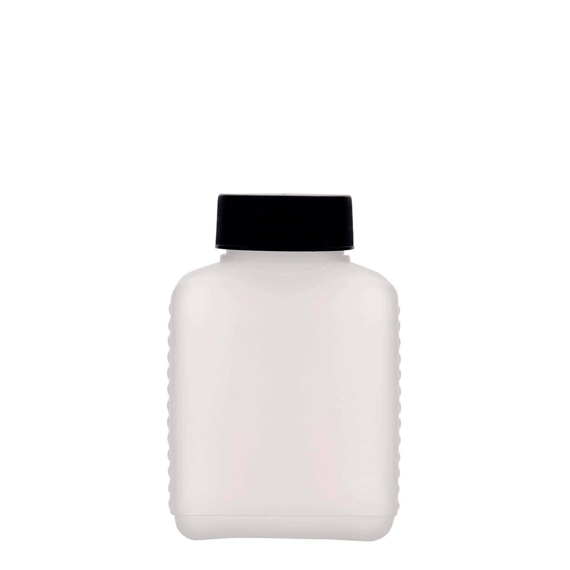 250 ml širokohrdlá láhev, obdélníková, HDPE plast, přírodní, hrdlo: DIN 40 EPE